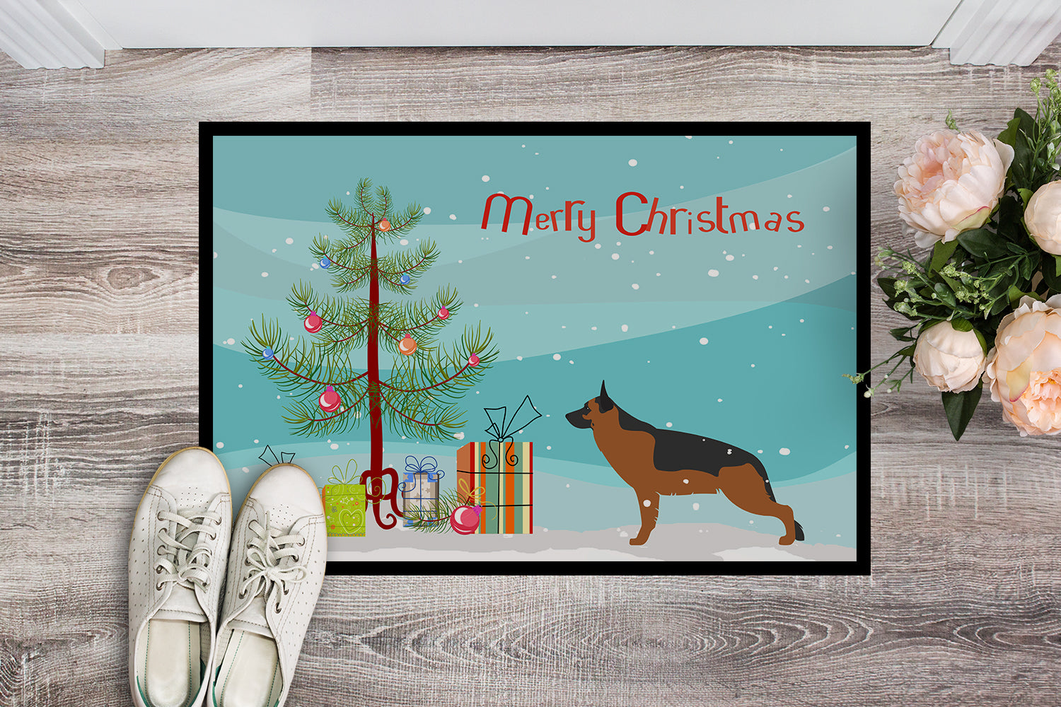 German Shepherd Merry Christmas Tree Indoor or Outdoor Mat 18x27 BB2942MAT - the-store.com