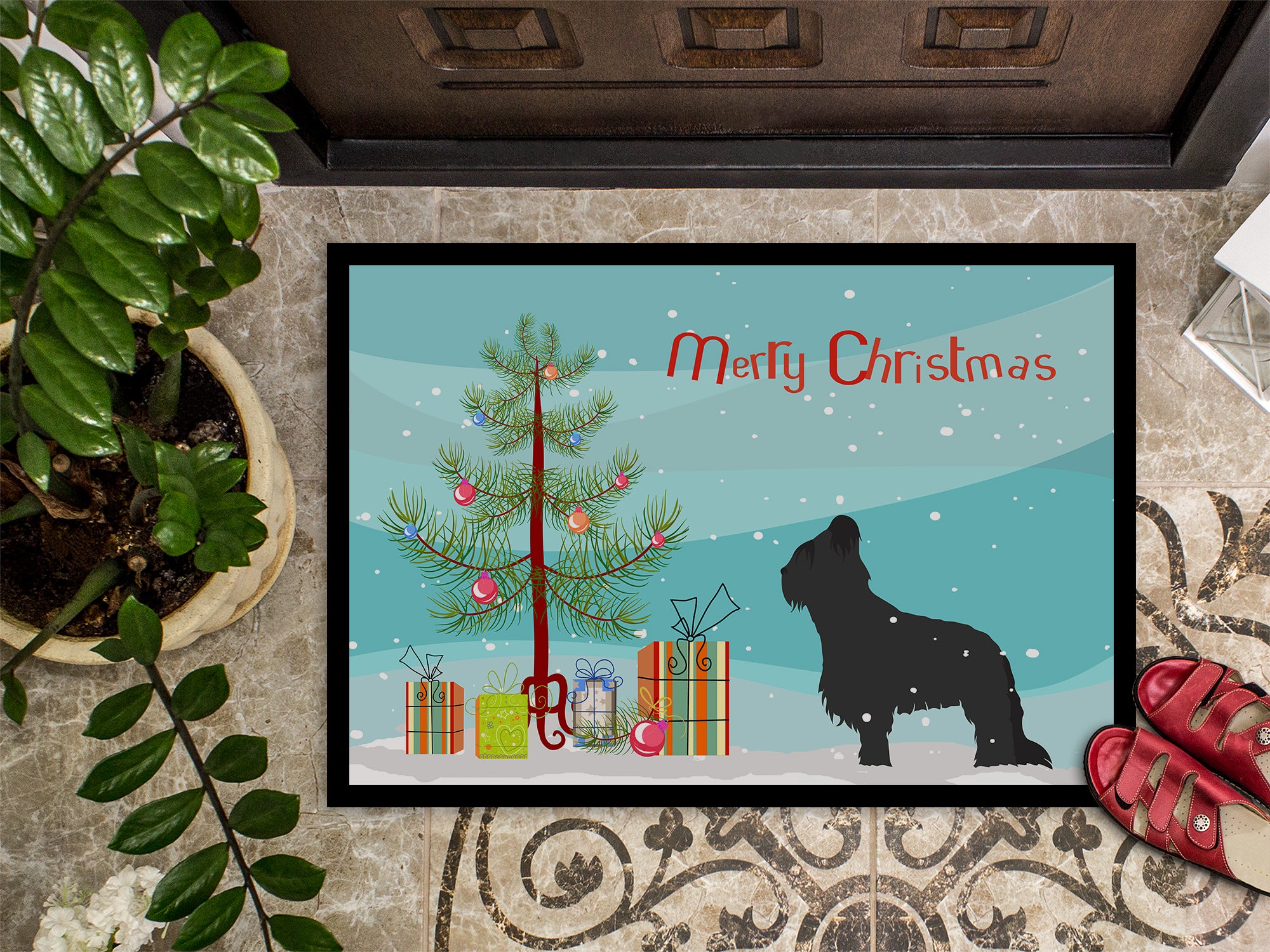 Briard Merry Christmas Tree Indoor or Outdoor Mat 18x27 BB2944MAT - the-store.com