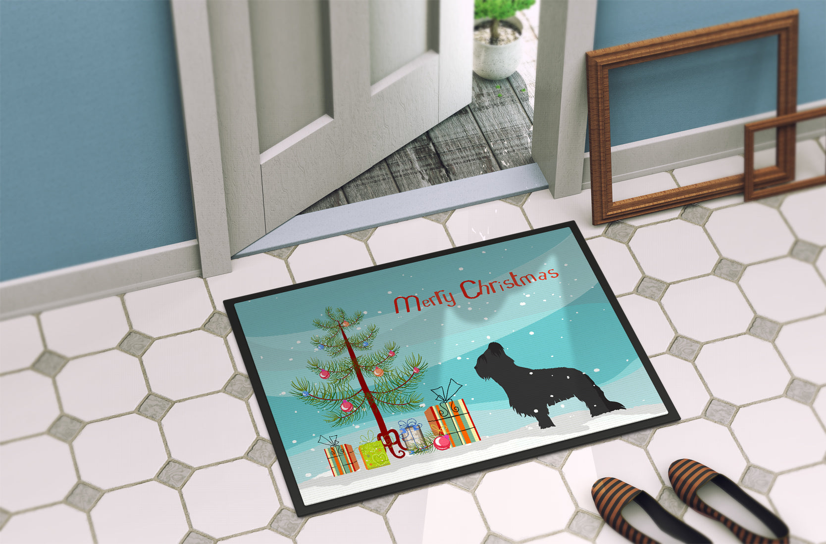 Briard Merry Christmas Tree Indoor or Outdoor Mat 18x27 BB2944MAT - the-store.com