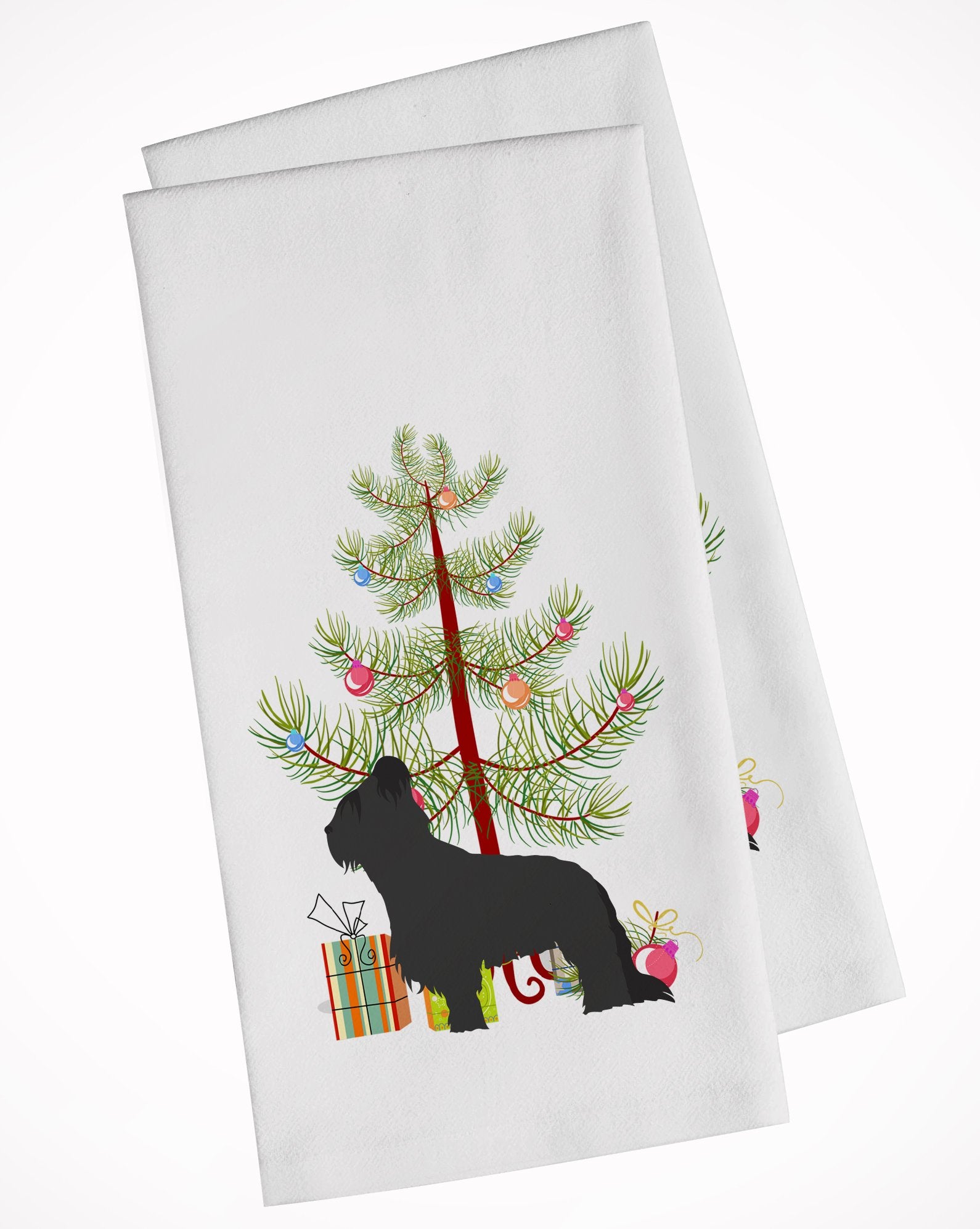 Briard Merry Christmas Tree White Kitchen Towel Set of 2 BB2944WTKT by Caroline's Treasures