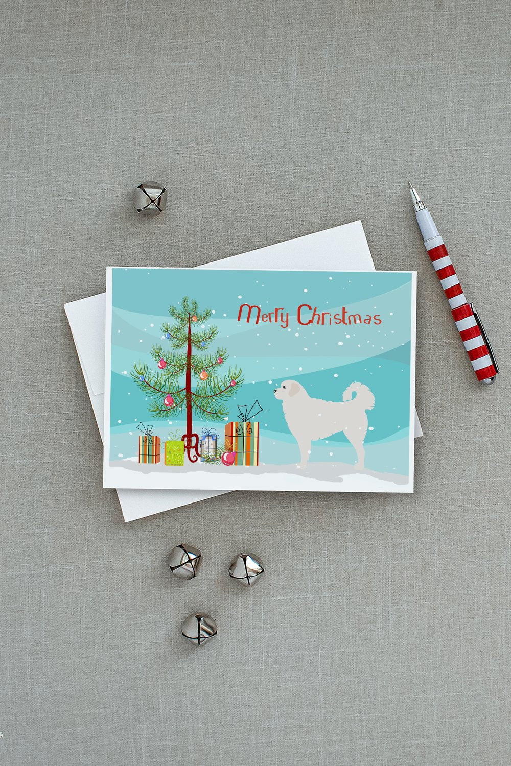 Polish Tatra Sheepdog Merry Christmas Tree Greeting Cards and Envelopes Pack of 8 - the-store.com