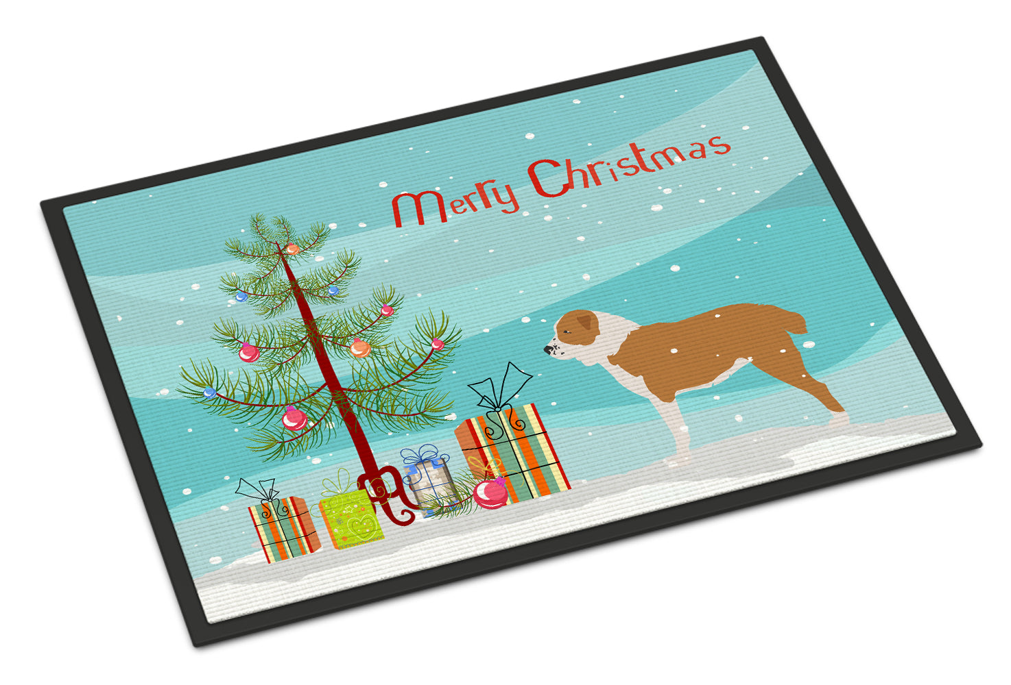 Central Asian Shepherd Dog Merry Christmas Tree Indoor or Outdoor Mat 18x27 BB2946MAT - the-store.com