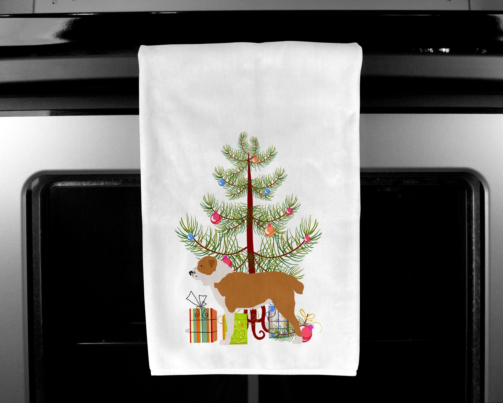 Central Asian Shepherd Dog Merry Christmas Tree White Kitchen Towel Set of 2 BB2946WTKT by Caroline's Treasures