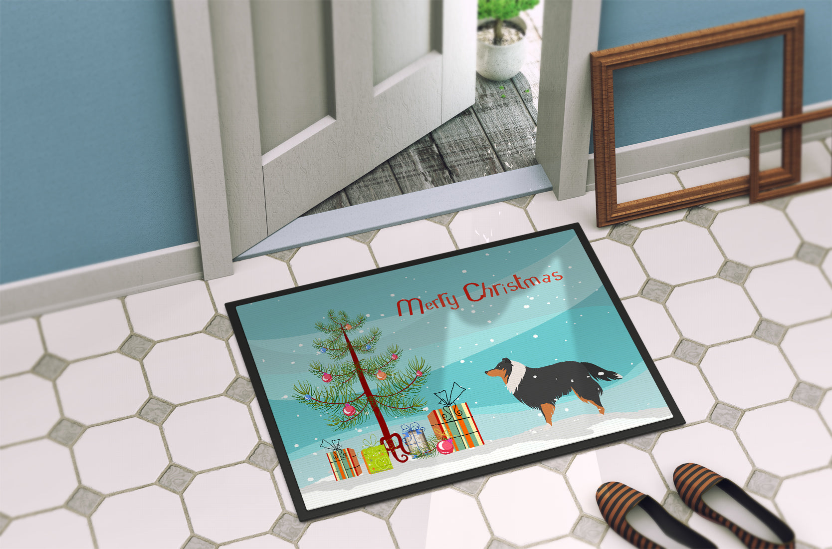 Sheltie/Shetland Sheepdog Merry Christmas Tree Indoor or Outdoor Mat 18x27 BB2948MAT - the-store.com