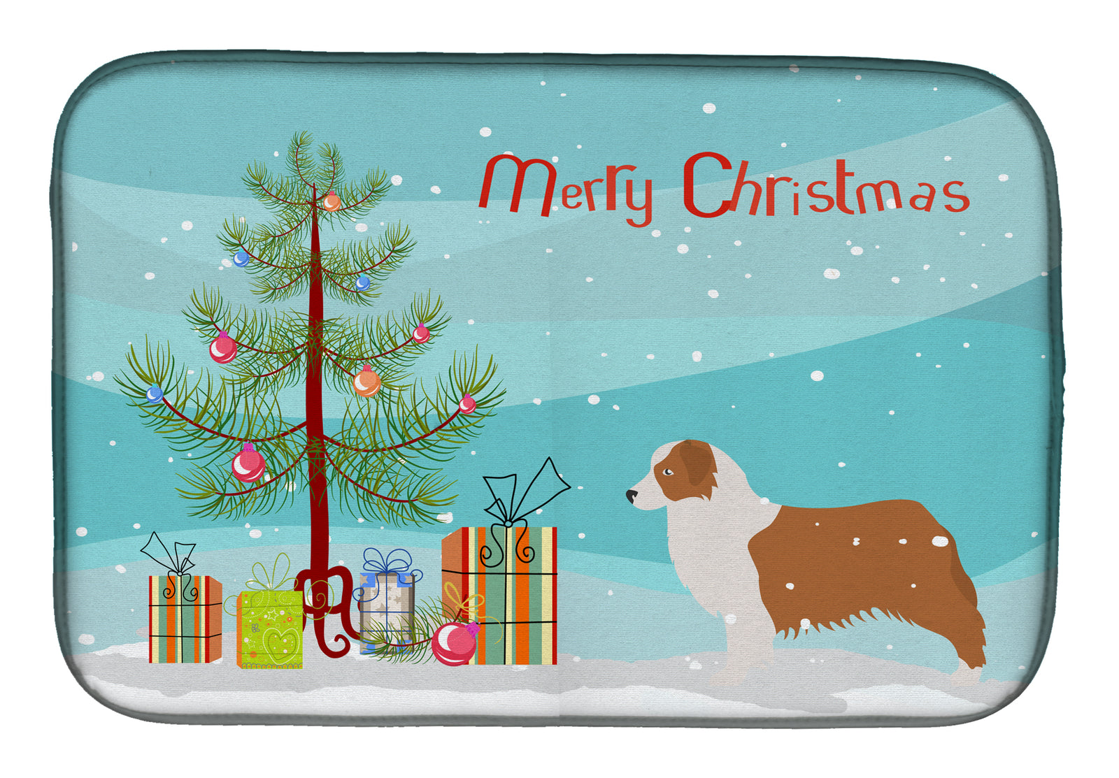 Australian Shepherd Dog Merry Christmas Tree Dish Drying Mat BB2951DDM  the-store.com.