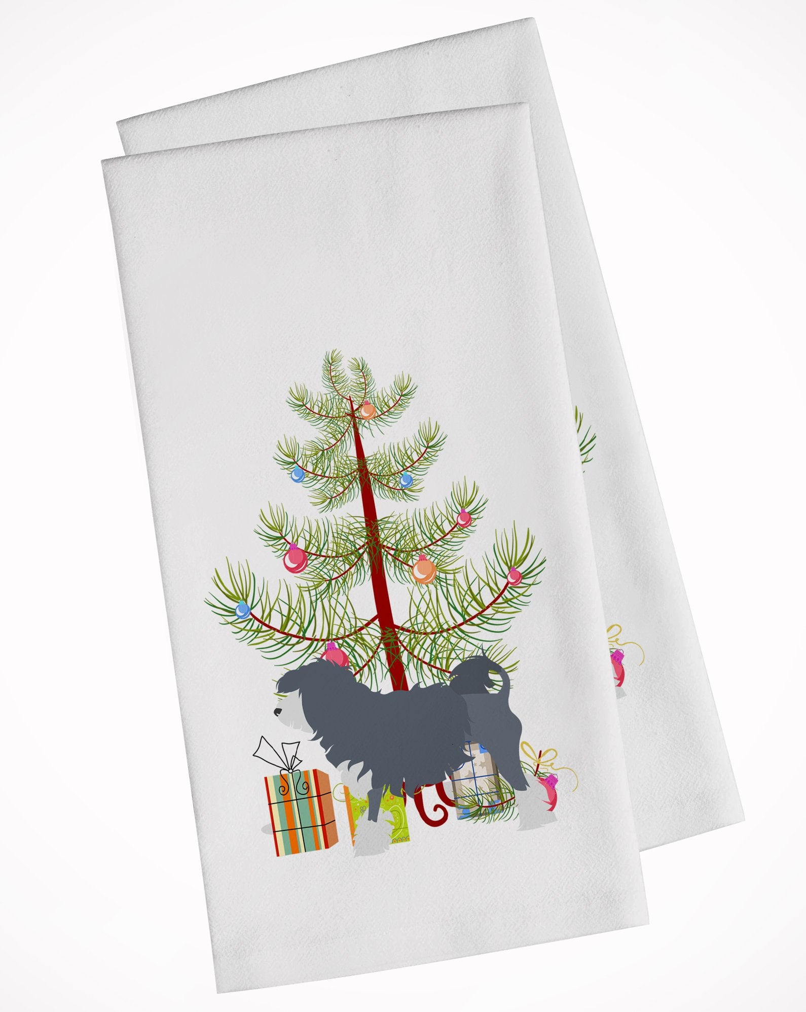 Lowchen Merry Christmas Tree White Kitchen Towel Set of 2 BB2953WTKT by Caroline's Treasures