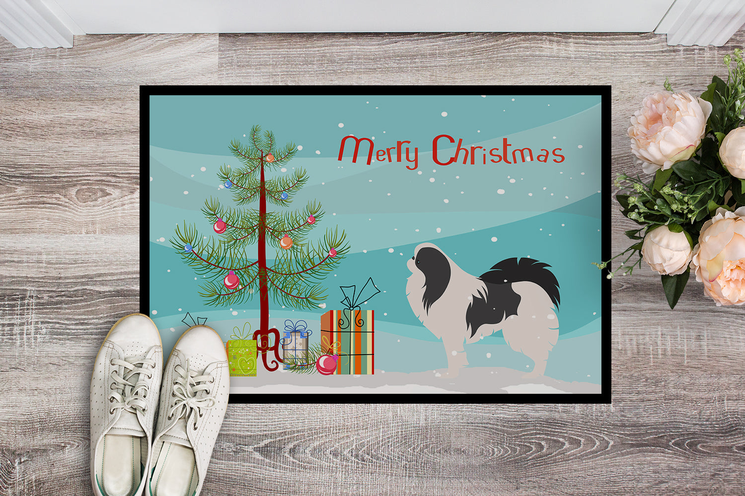 Japanese Chin Merry Christmas Tree Indoor or Outdoor Mat 18x27 BB2955MAT - the-store.com