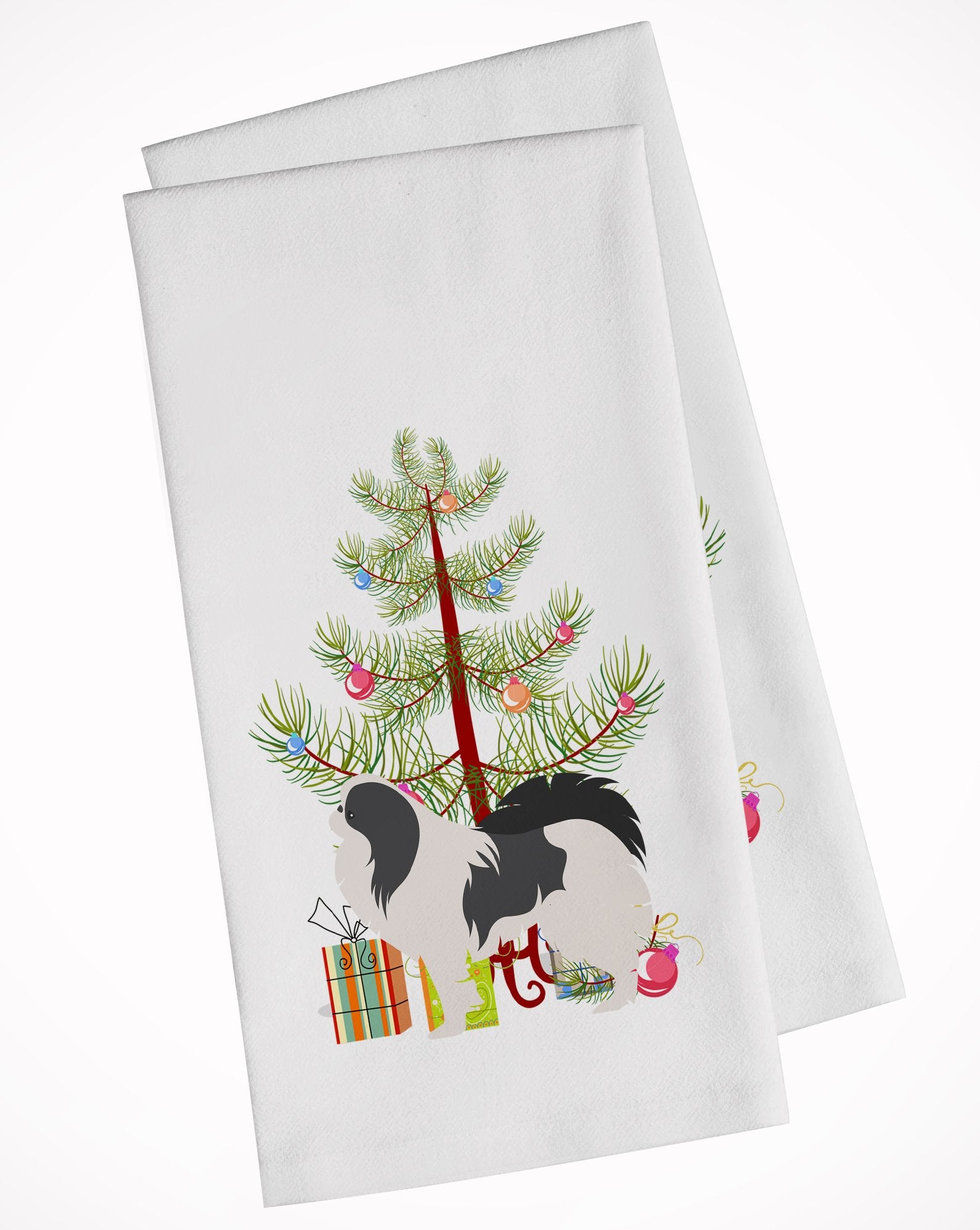 Japanese Chin Merry Christmas Tree White Kitchen Towel Set of 2 BB2955WTKT by Caroline's Treasures