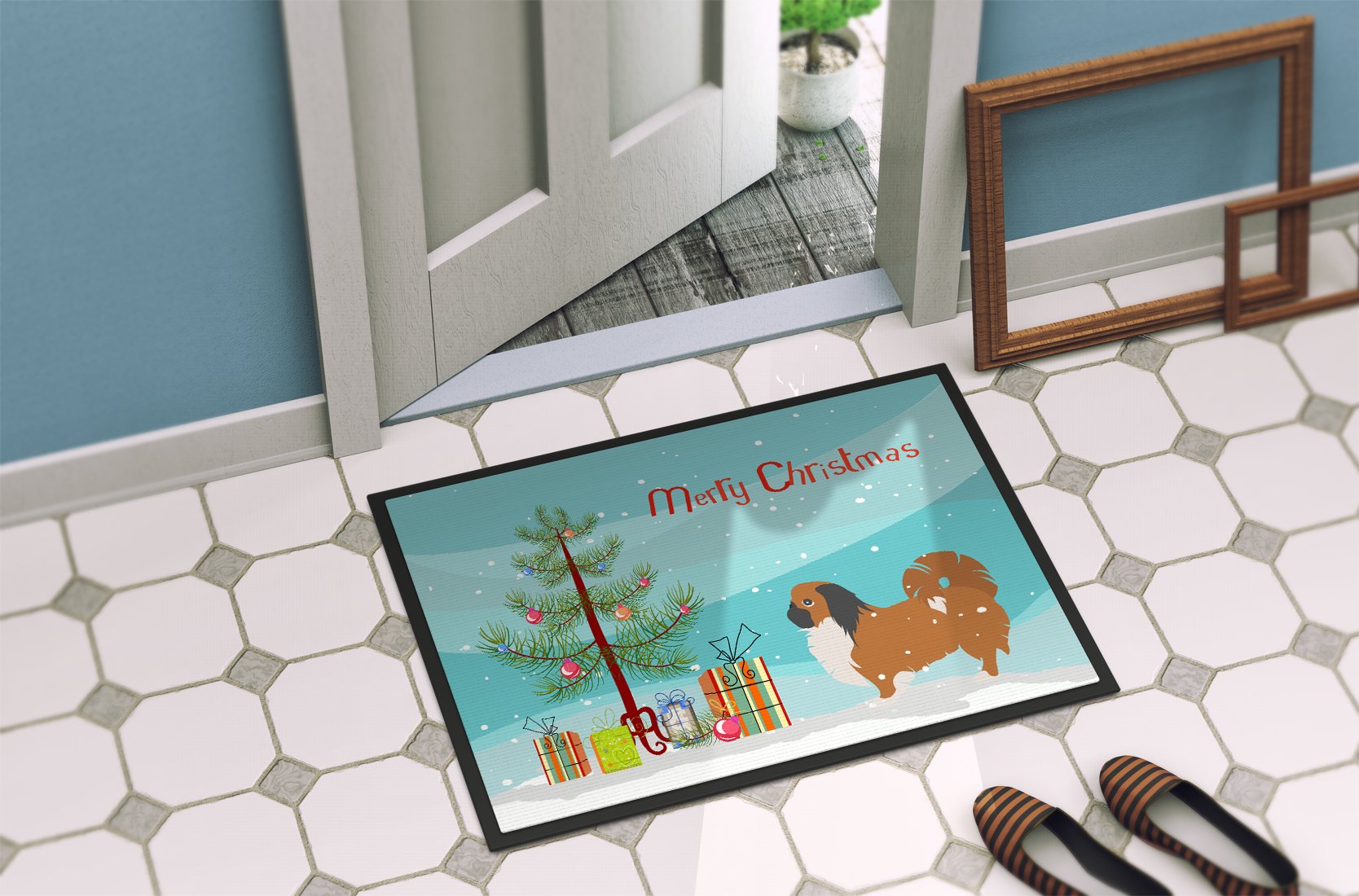 Pekingese Merry Christmas Tree Indoor or Outdoor Mat 24x36 BB2956JMAT by Caroline's Treasures