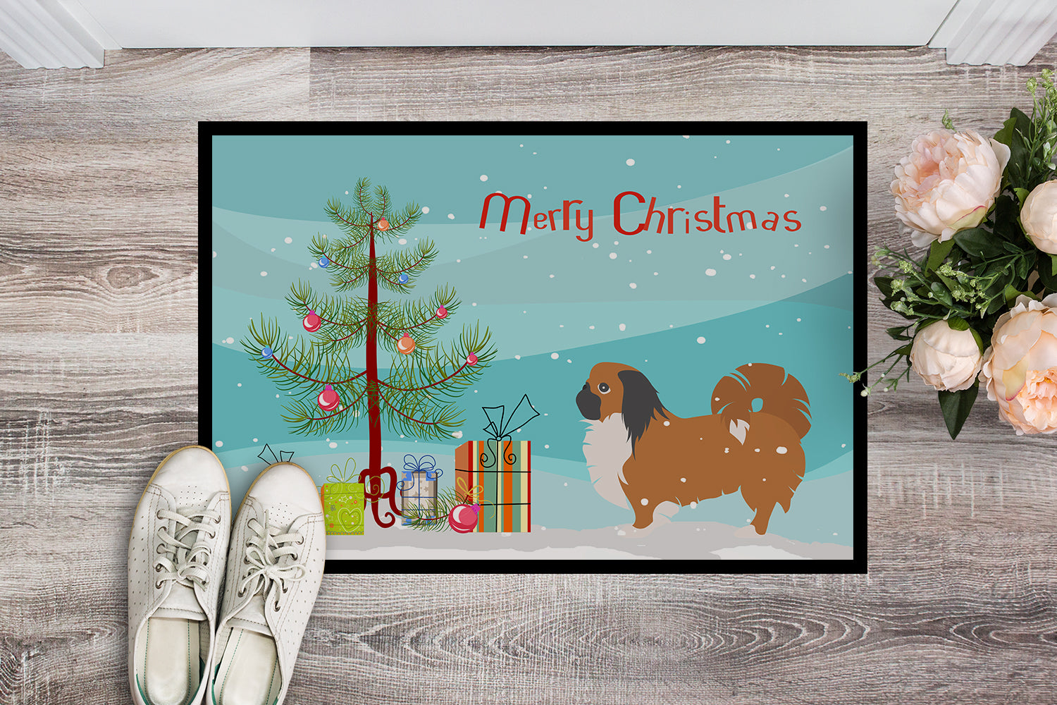 Pekingese Merry Christmas Tree Indoor or Outdoor Mat 18x27 BB2956MAT - the-store.com