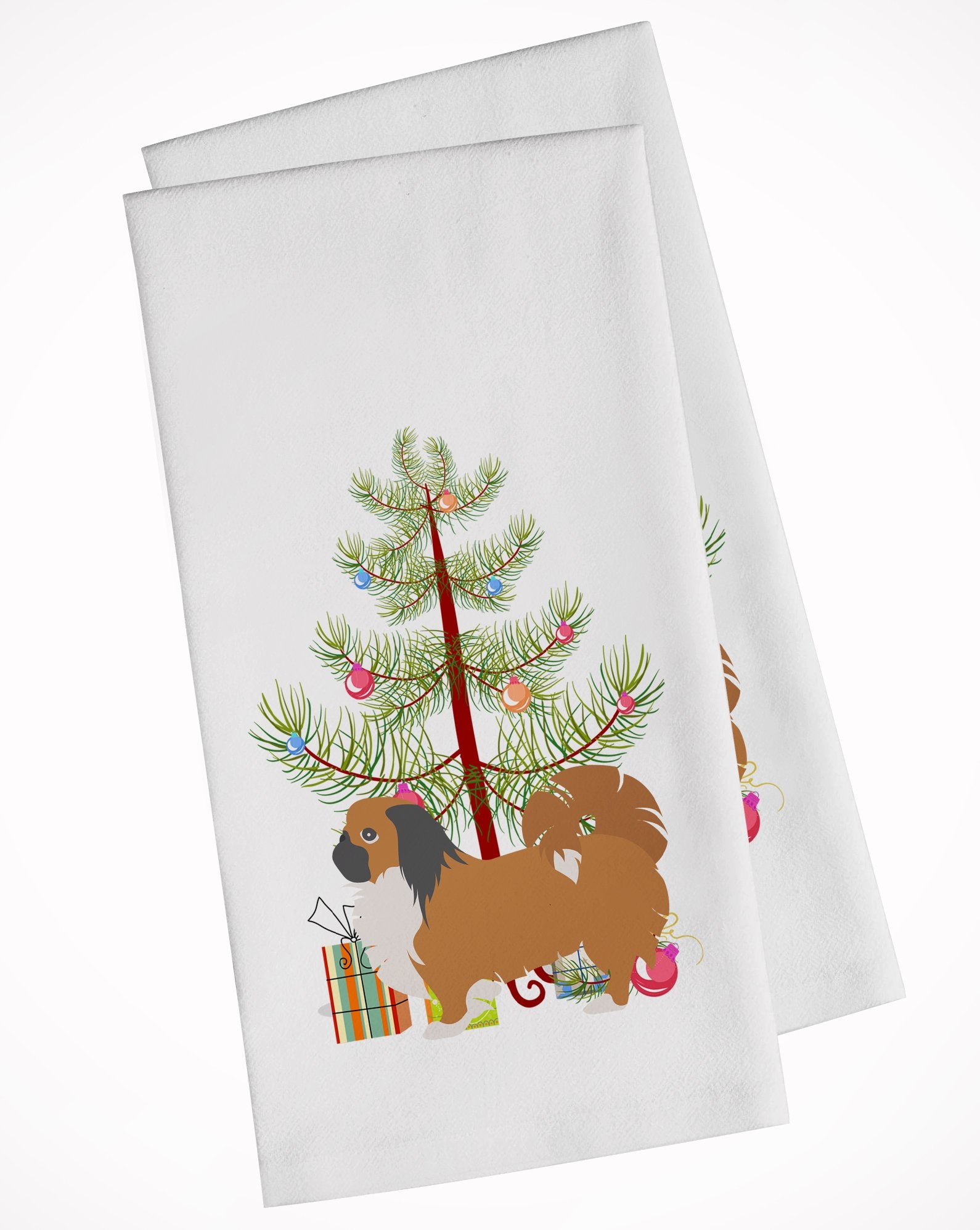 Pekingese Merry Christmas Tree White Kitchen Towel Set of 2 BB2956WTKT by Caroline's Treasures