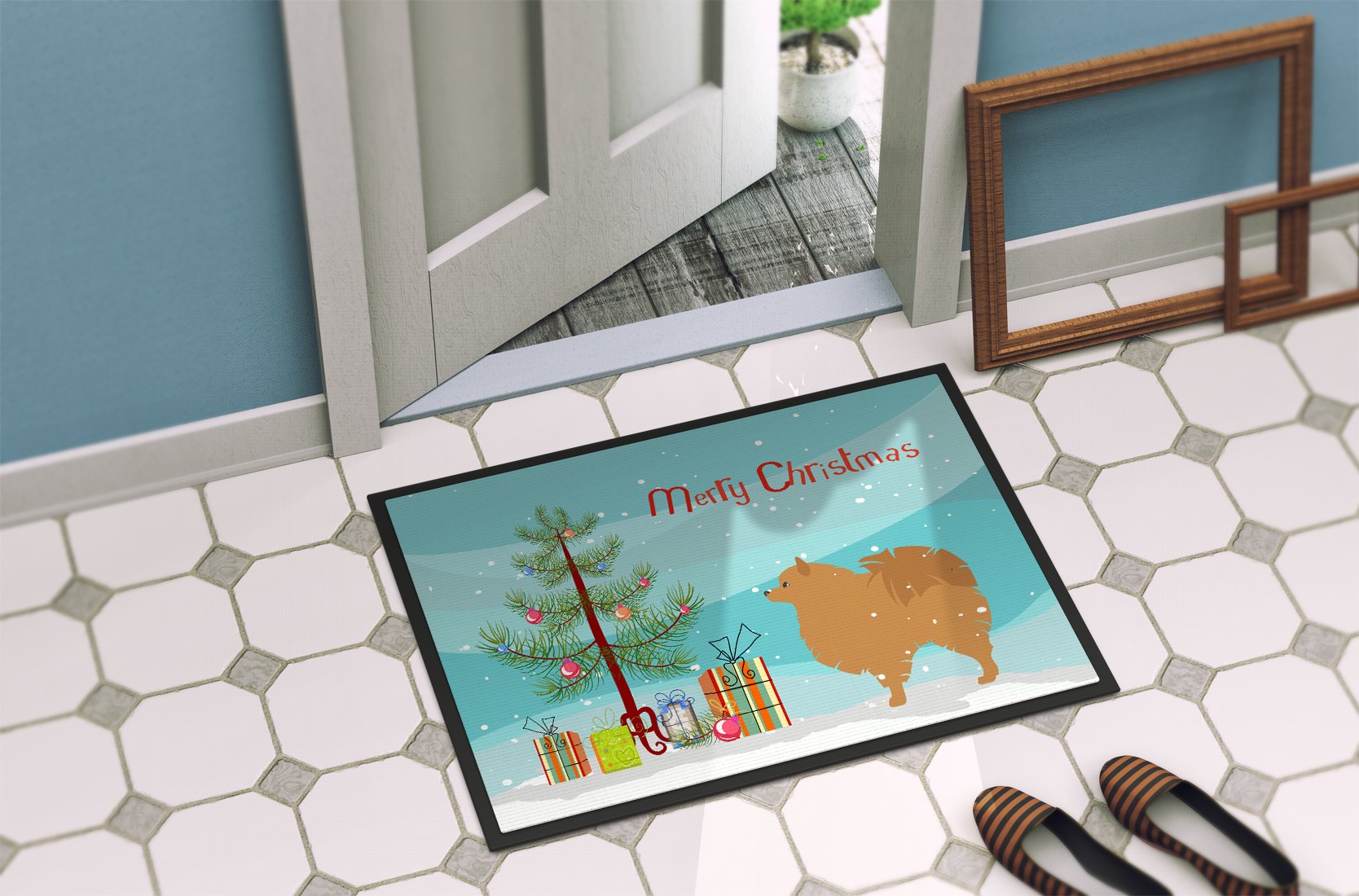 Pomeranian Merry Christmas Tree Indoor or Outdoor Mat 24x36 BB2960JMAT by Caroline's Treasures