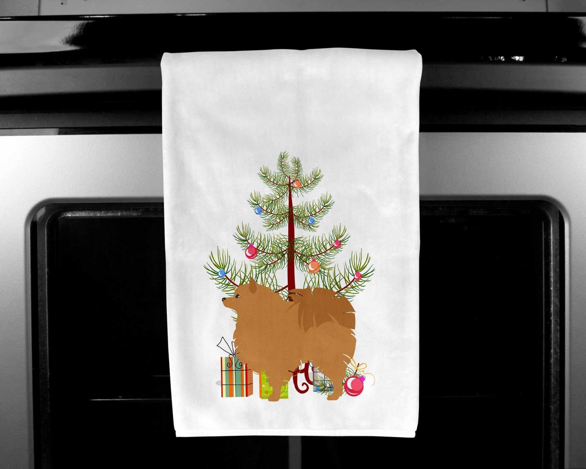 Pomeranian Merry Christmas Tree White Kitchen Towel Set of 2 BB2960WTKT by Caroline's Treasures