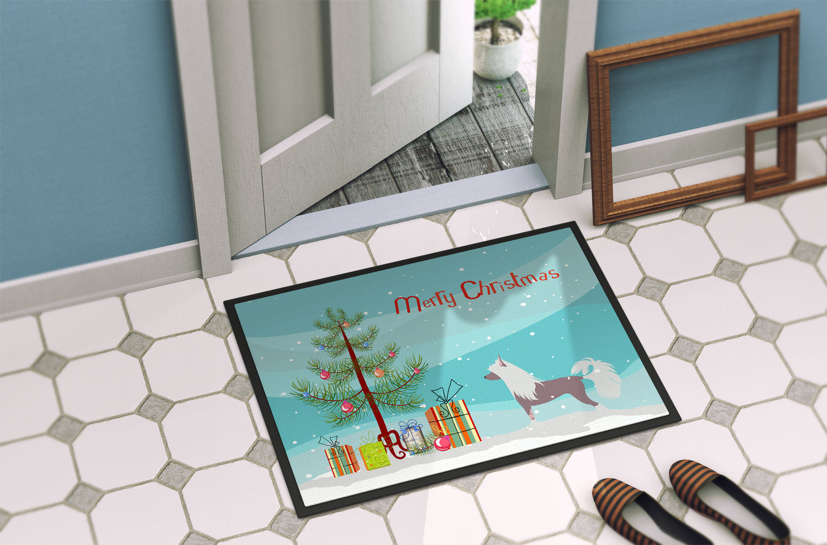 Chinese Crested Merry Christmas Tree Indoor or Outdoor Mat 18x27 BB2961MAT - the-store.com