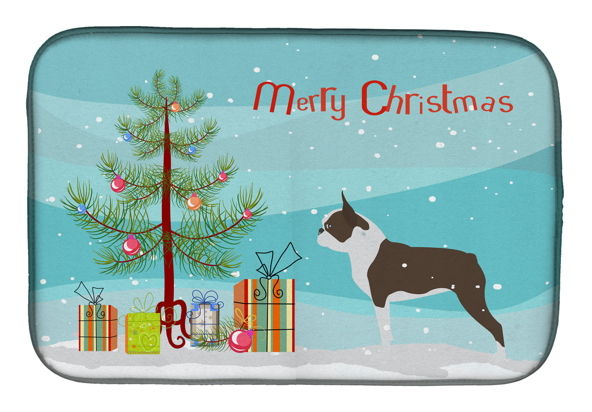 Boston Terrier Merry Christmas Tree Dish Drying Mat BB2962DDM  the-store.com.