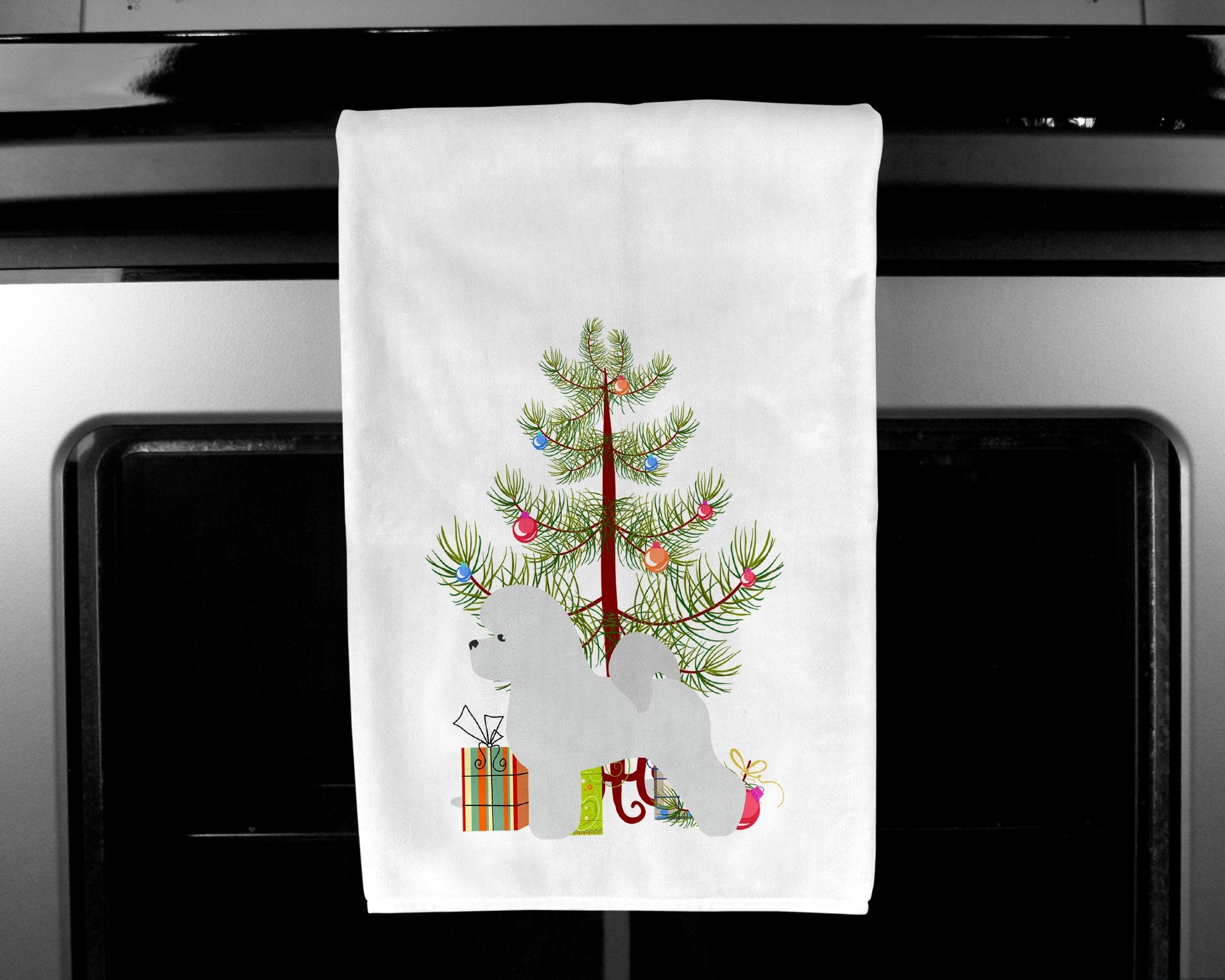 Bichon Frise Merry Christmas Tree White Kitchen Towel Set of 2 BB2963WTKT by Caroline's Treasures