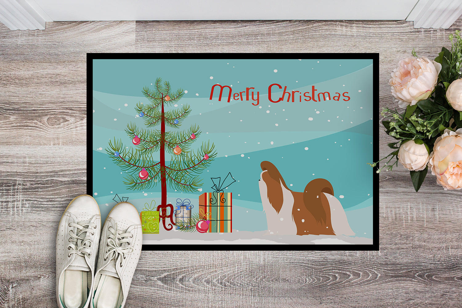 Shih Tzu Merry Christmas Tree Indoor or Outdoor Mat 18x27 BB2964MAT - the-store.com