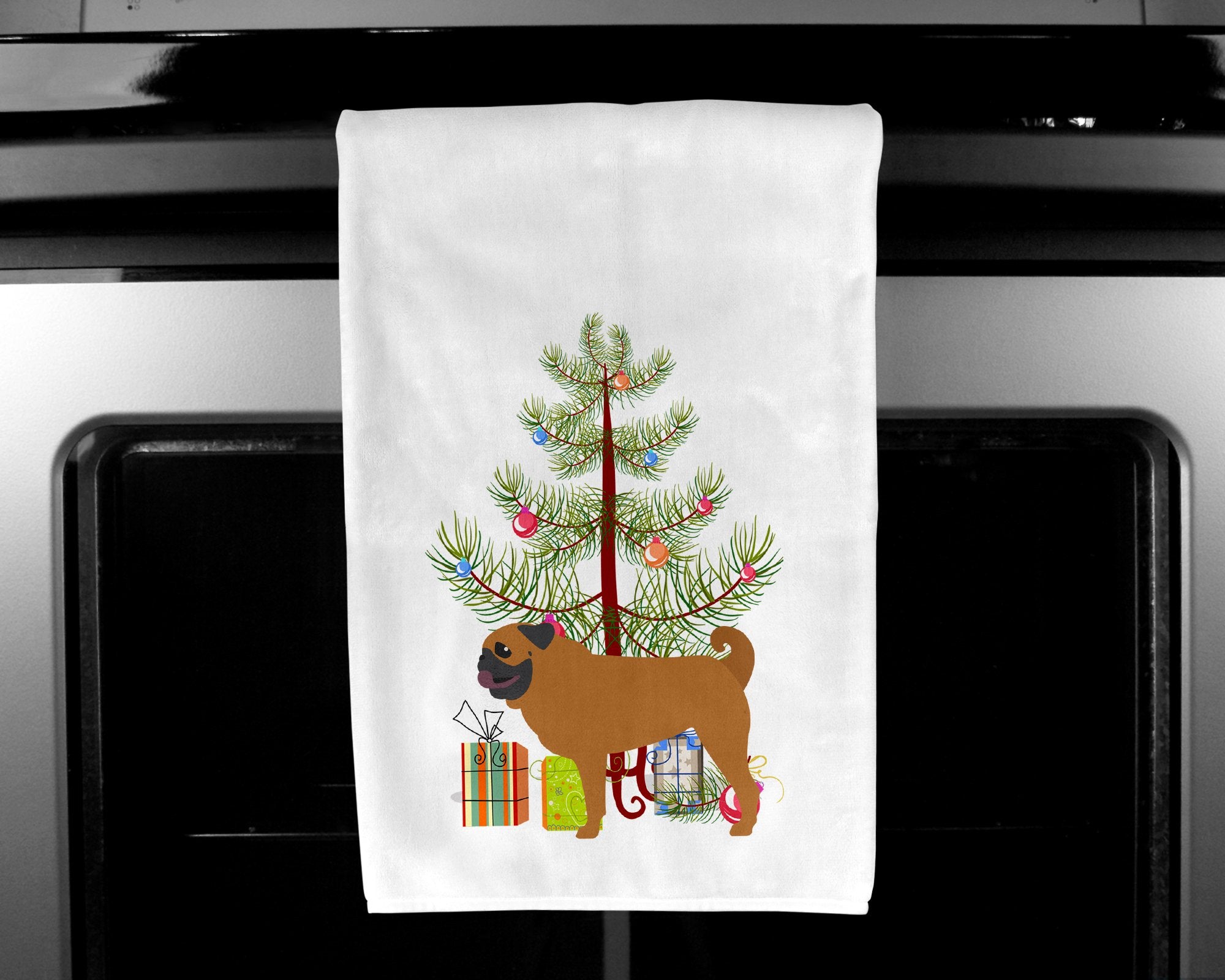 Pug Merry Christmas Tree White Kitchen Towel Set of 2 BB2965WTKT by Caroline's Treasures