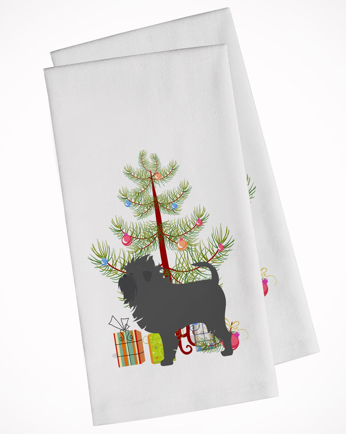 Affenpinscher Merry Christmas Tree White Kitchen Towel Set of 2 BB2966WTKT by Caroline&#39;s Treasures