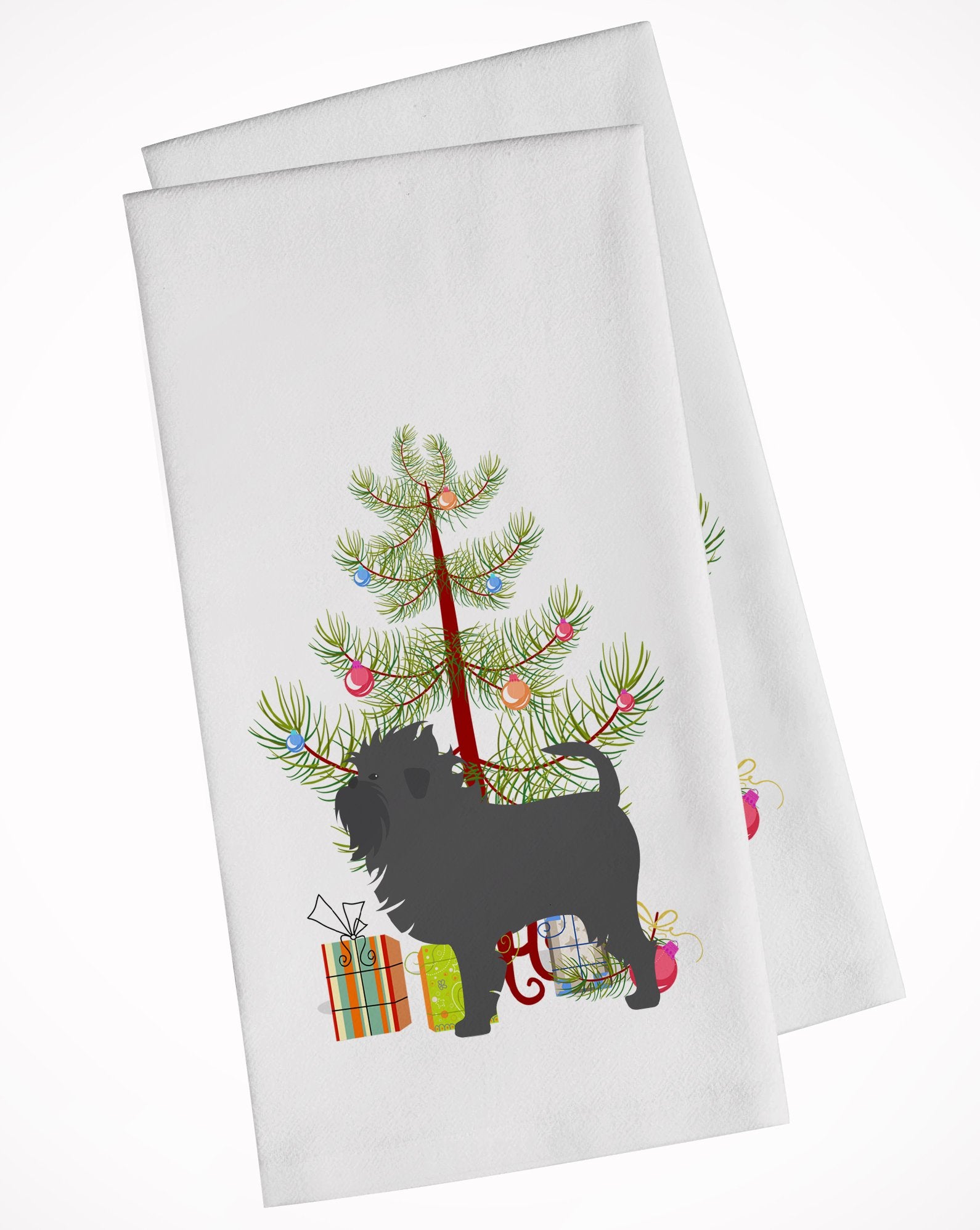 Affenpinscher Merry Christmas Tree White Kitchen Towel Set of 2 BB2966WTKT by Caroline's Treasures