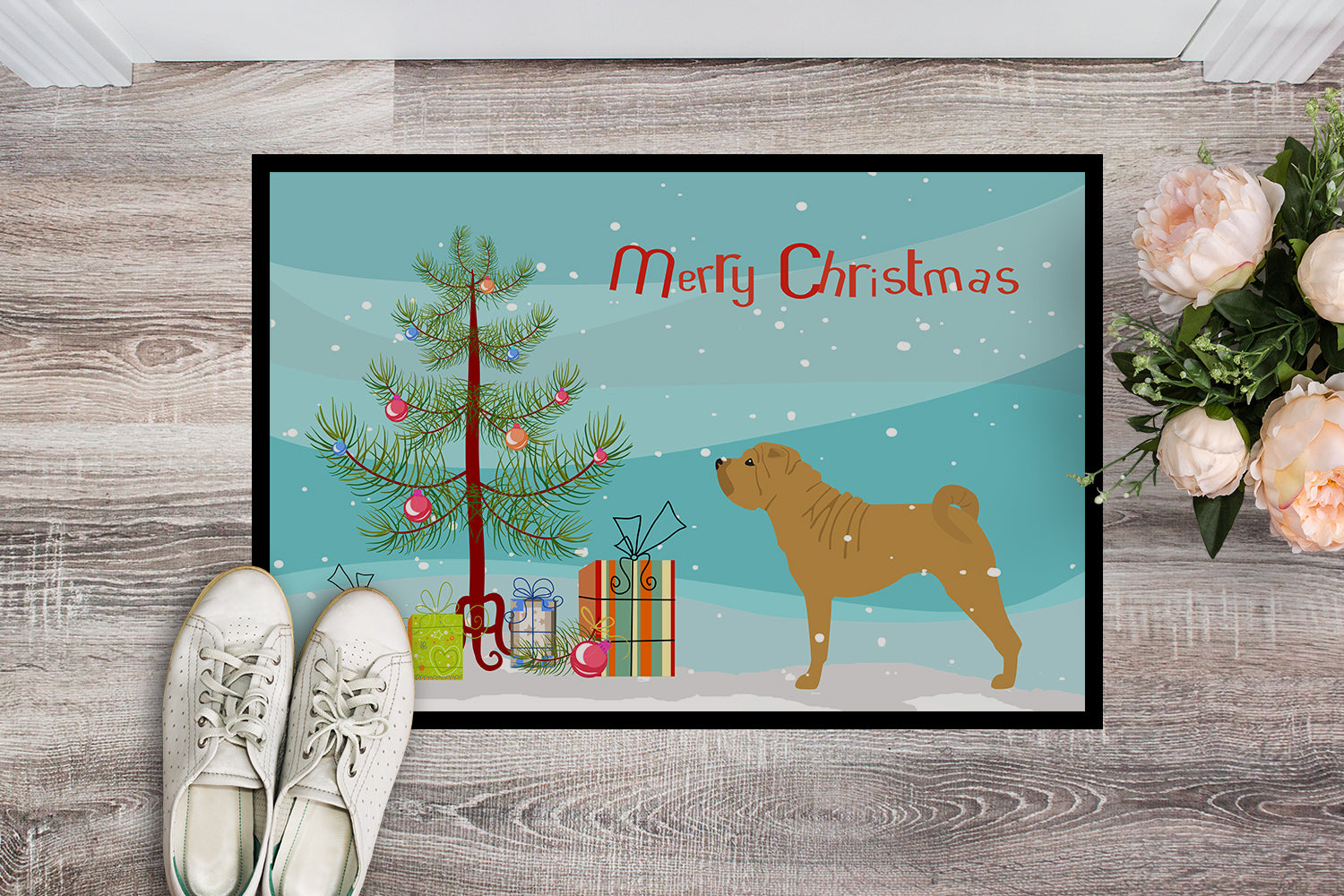 Shar Pei Merry Christmas Tree Indoor or Outdoor Mat 18x27 BB2970MAT - the-store.com