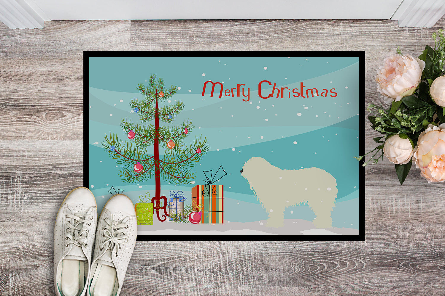 Komondor Merry Christmas Tree Indoor or Outdoor Mat 18x27 BB2973MAT - the-store.com