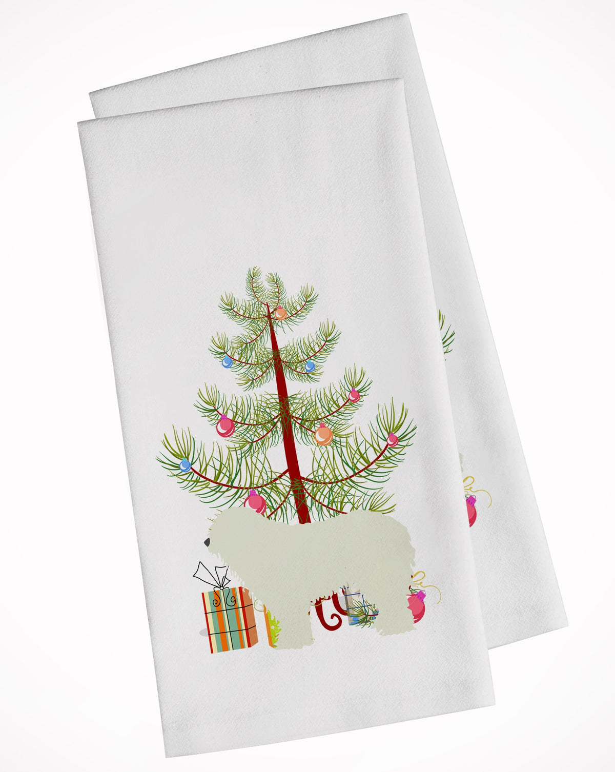 Komondor Merry Christmas Tree White Kitchen Towel Set of 2 BB2973WTKT by Caroline&#39;s Treasures