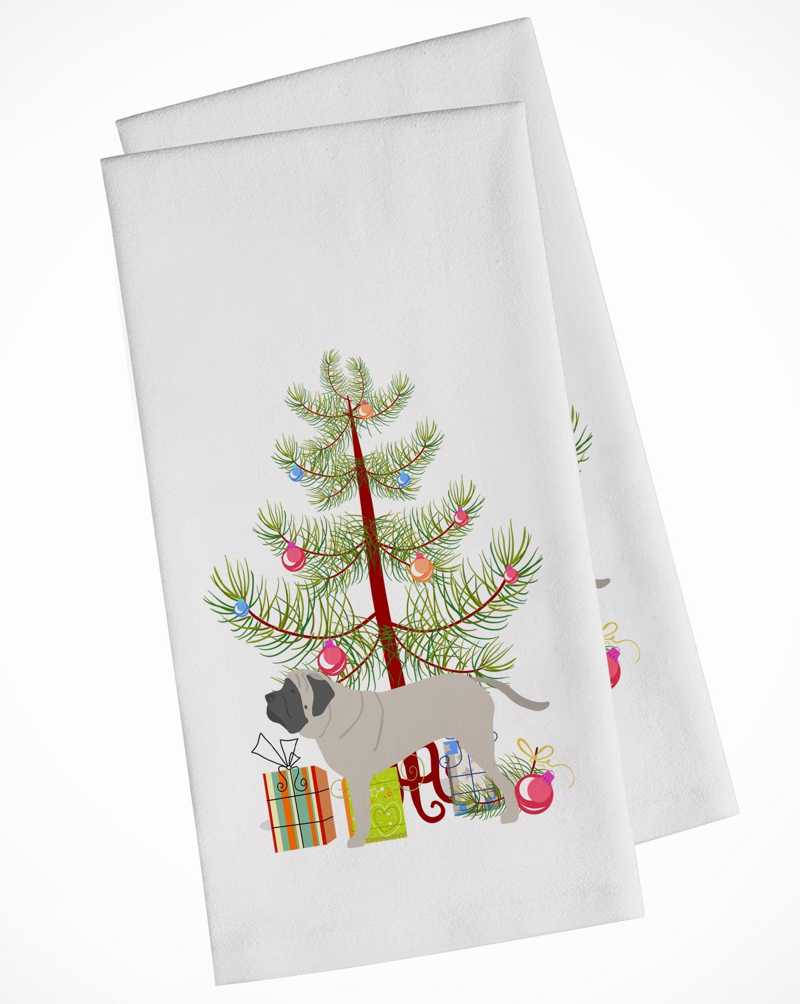 English Mastiff Merry Christmas Tree White Kitchen Towel Set of 2 BB2974WTKT by Caroline's Treasures