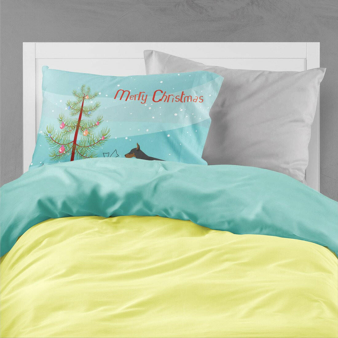 Doberman Pinscher Merry Christmas Tree Fabric Standard Pillowcase BB2978PILLOWCASE by Caroline's Treasures