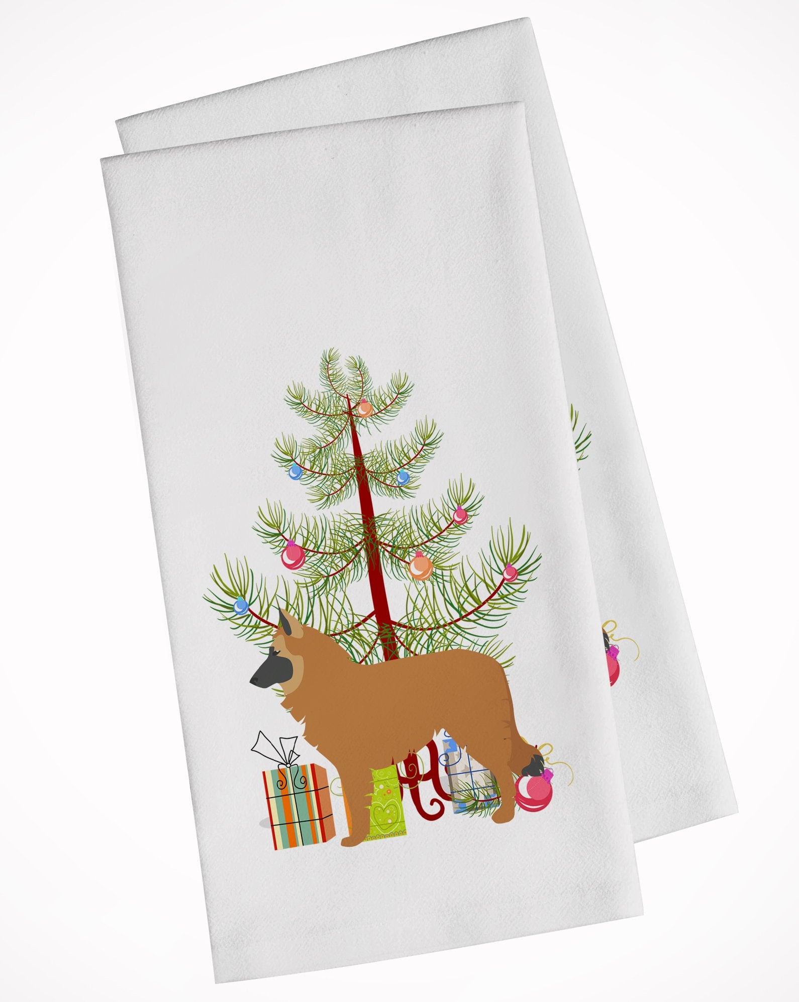 Belgian Shepherd Merry Christmas Tree White Kitchen Towel Set of 2 BB2979WTKT by Caroline's Treasures