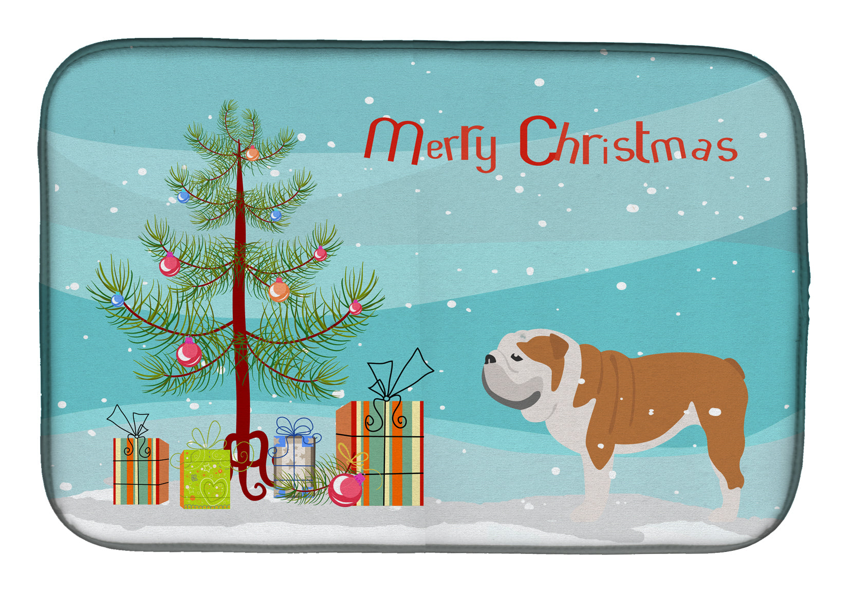 English Bulldog Merry Christmas Tree Dish Drying Mat BB2980DDM  the-store.com.