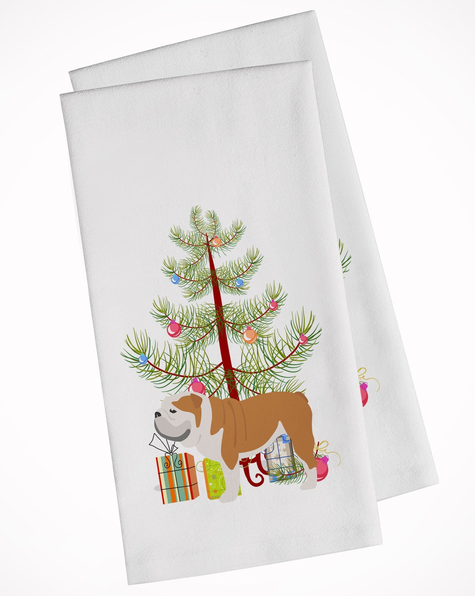 English Bulldog Merry Christmas Tree White Kitchen Towel Set of 2 BB2980WTKT by Caroline's Treasures