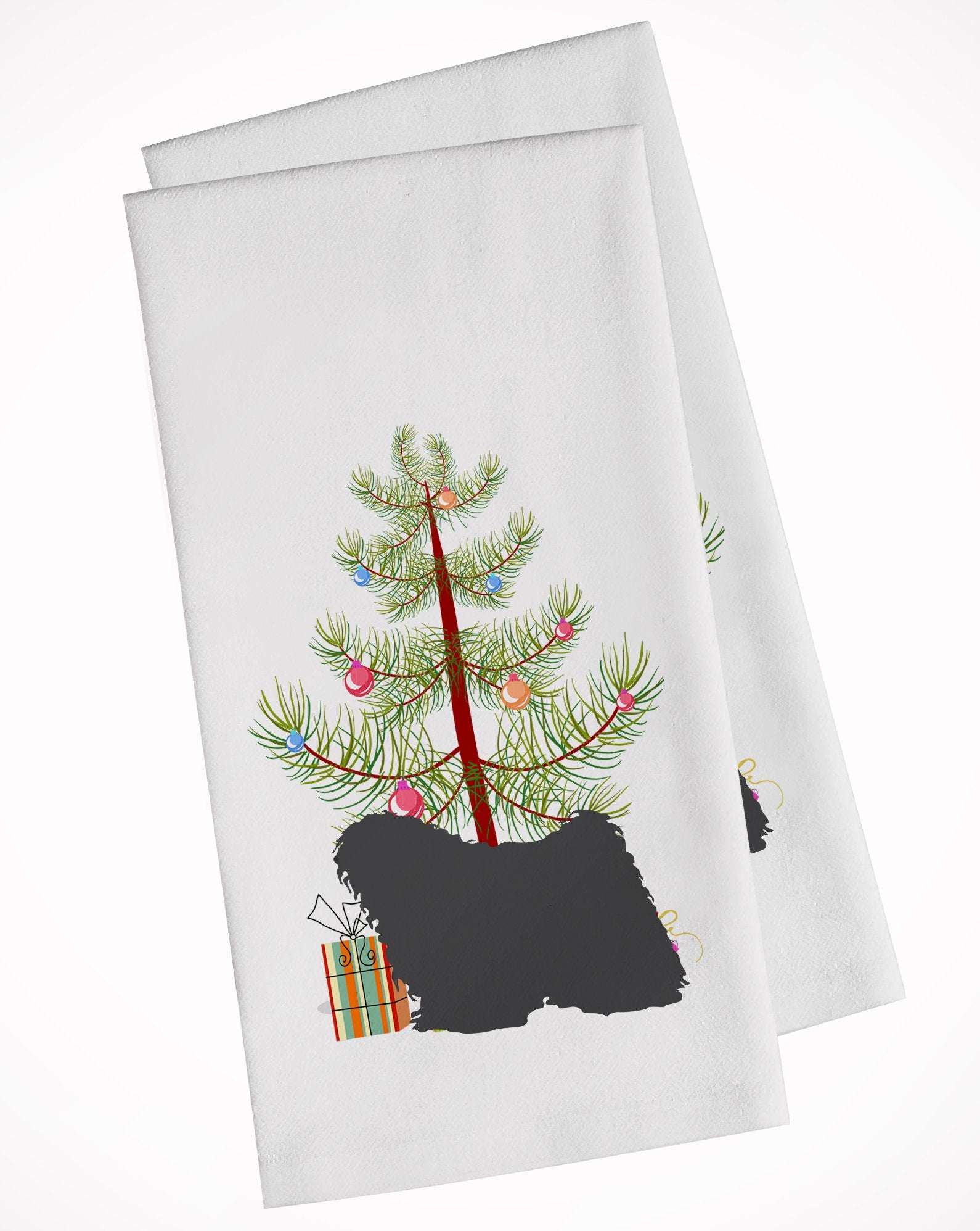 Puli Merry Christmas Tree White Kitchen Towel Set of 2 BB2981WTKT by Caroline's Treasures