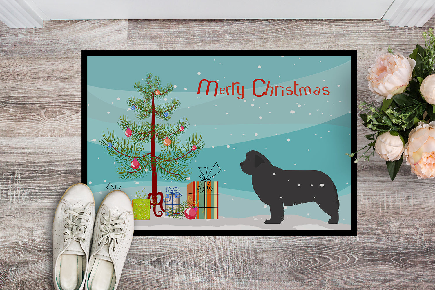 Newfoundland Merry Christmas Tree Indoor or Outdoor Mat 18x27 BB2982MAT - the-store.com