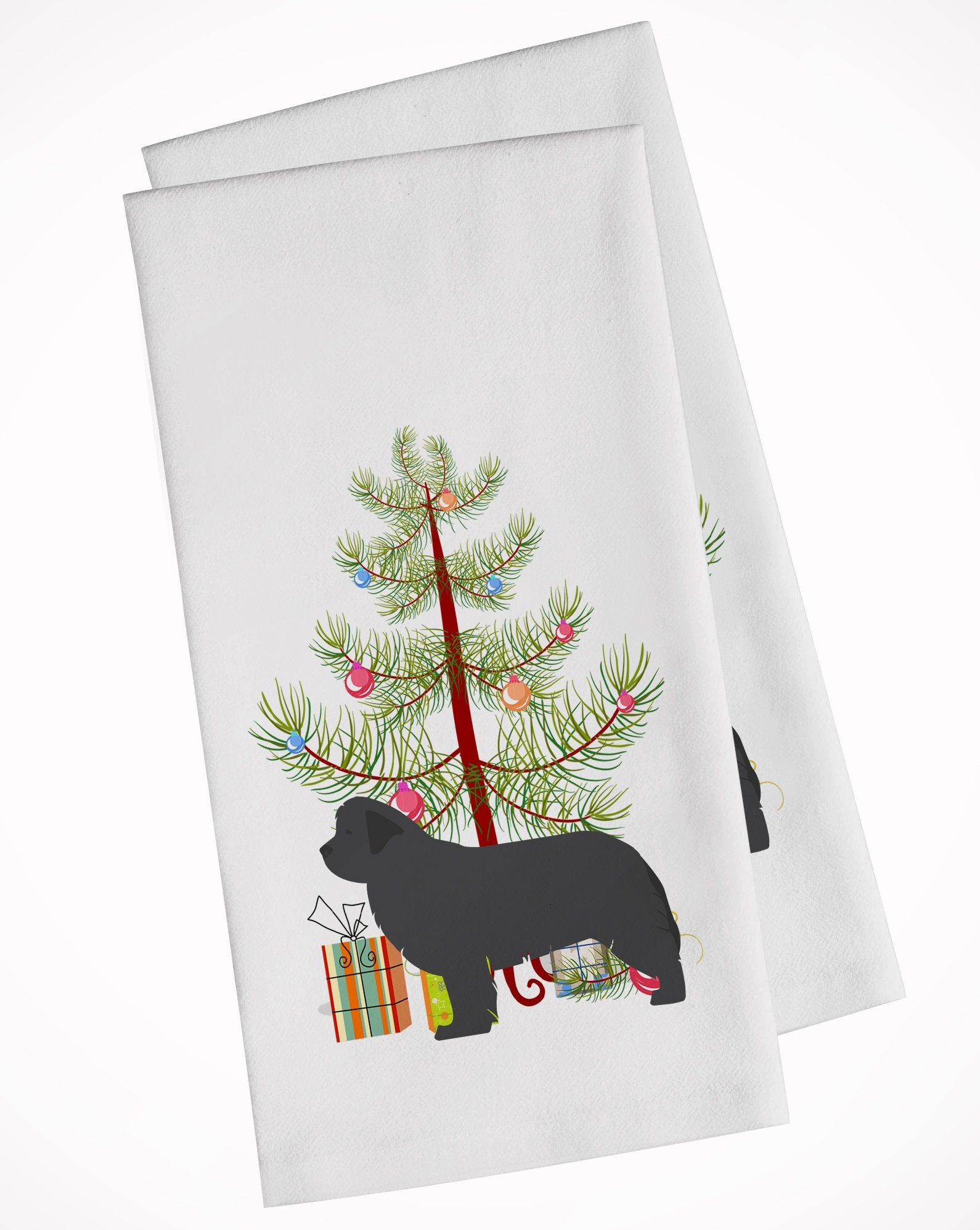 Newfoundland Merry Christmas Tree White Kitchen Towel Set of 2 BB2982WTKT by Caroline's Treasures