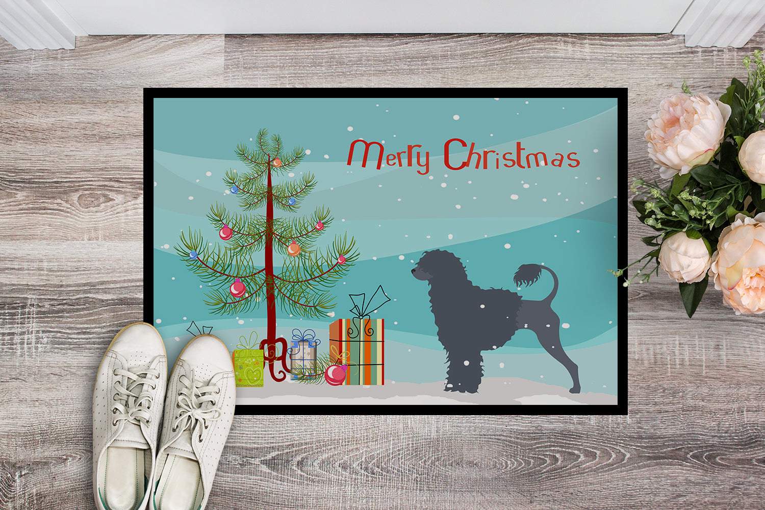 Portuguese Water Dog Merry Christmas Tree Indoor or Outdoor Mat 18x27 BB2986MAT - the-store.com