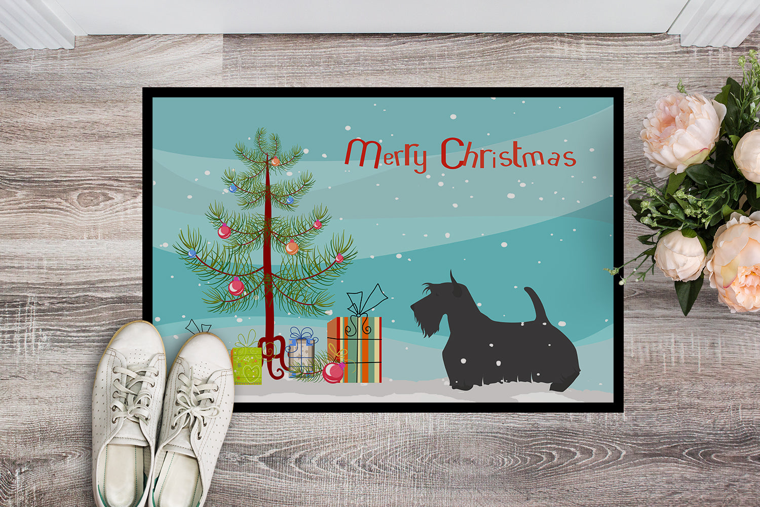 Scottish Terrier Merry Christmas Tree Indoor or Outdoor Mat 18x27 BB2987MAT - the-store.com