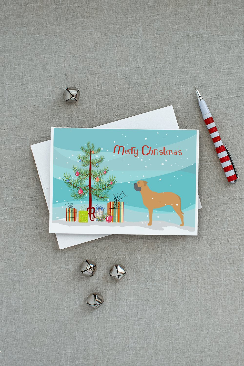 Bullmastiff Merry Christmas Tree Greeting Cards and Envelopes Pack of 8 - the-store.com