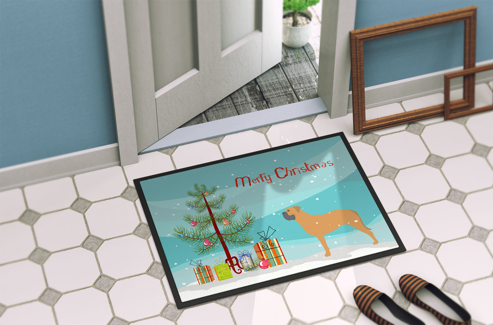 Bullmastiff Merry Christmas Tree Indoor or Outdoor Mat 18x27 BB2989MAT - the-store.com