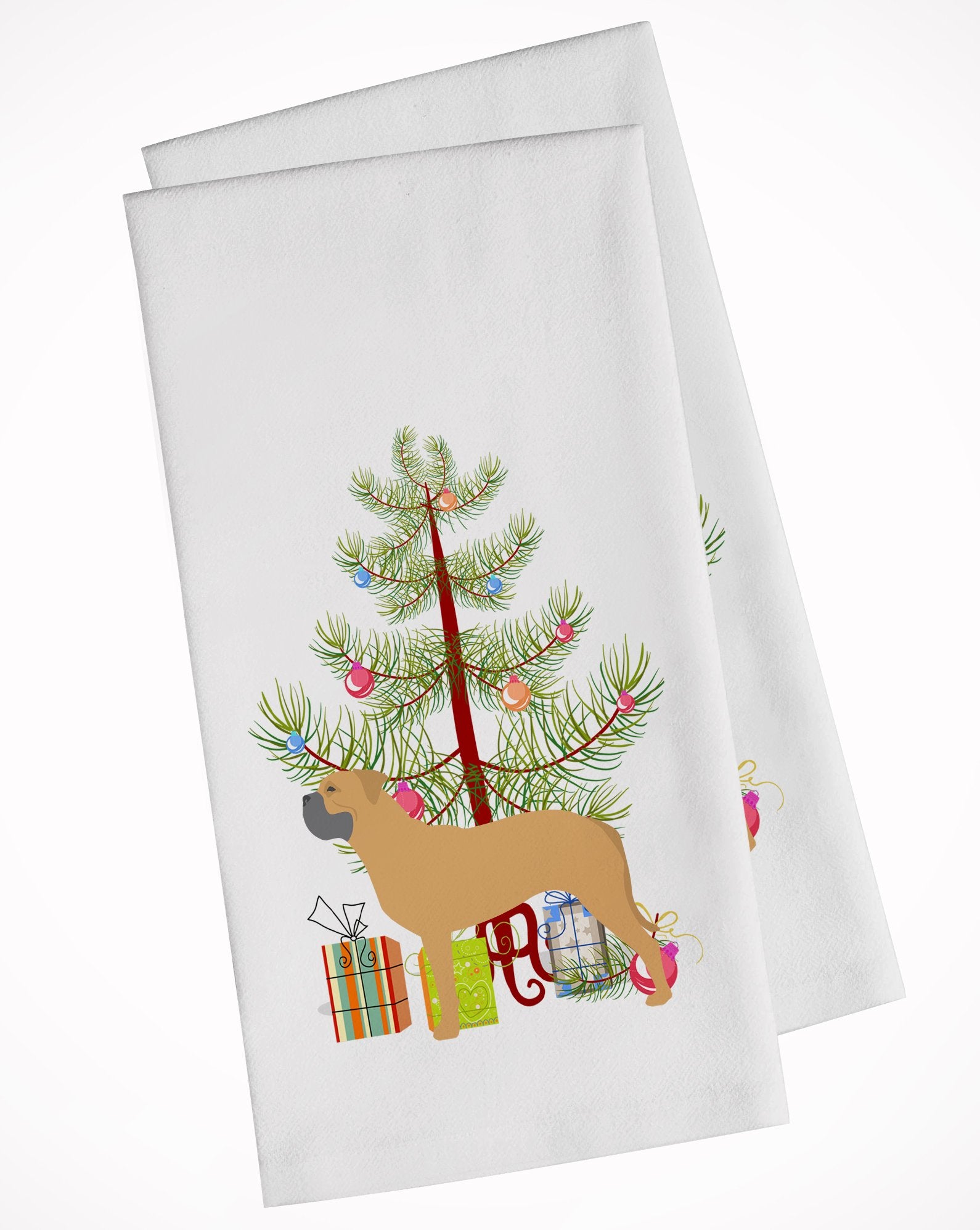 Bullmastiff Merry Christmas Tree White Kitchen Towel Set of 2 BB2989WTKT by Caroline's Treasures