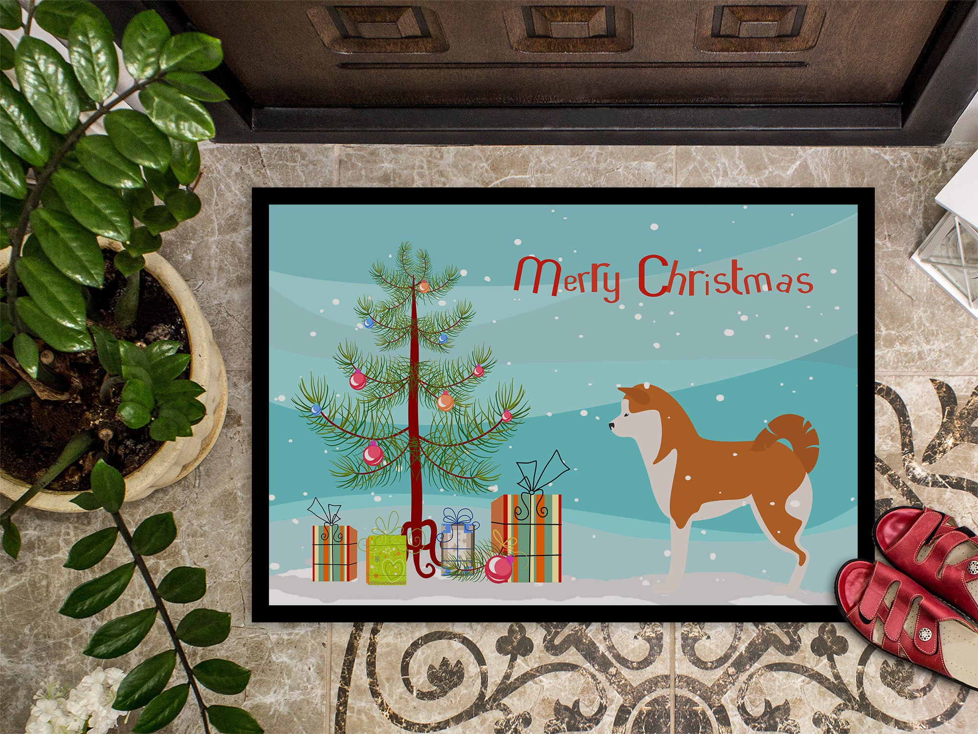 Akita Merry Christmas Tree Indoor or Outdoor Mat 18x27 BB2990MAT - the-store.com