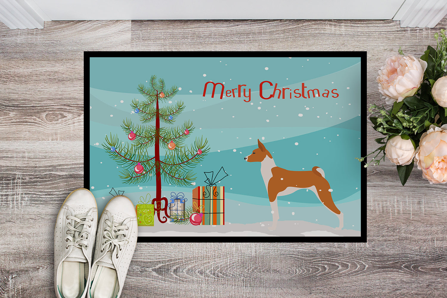 Basenji Merry Christmas Tree Indoor or Outdoor Mat 18x27 BB2992MAT - the-store.com