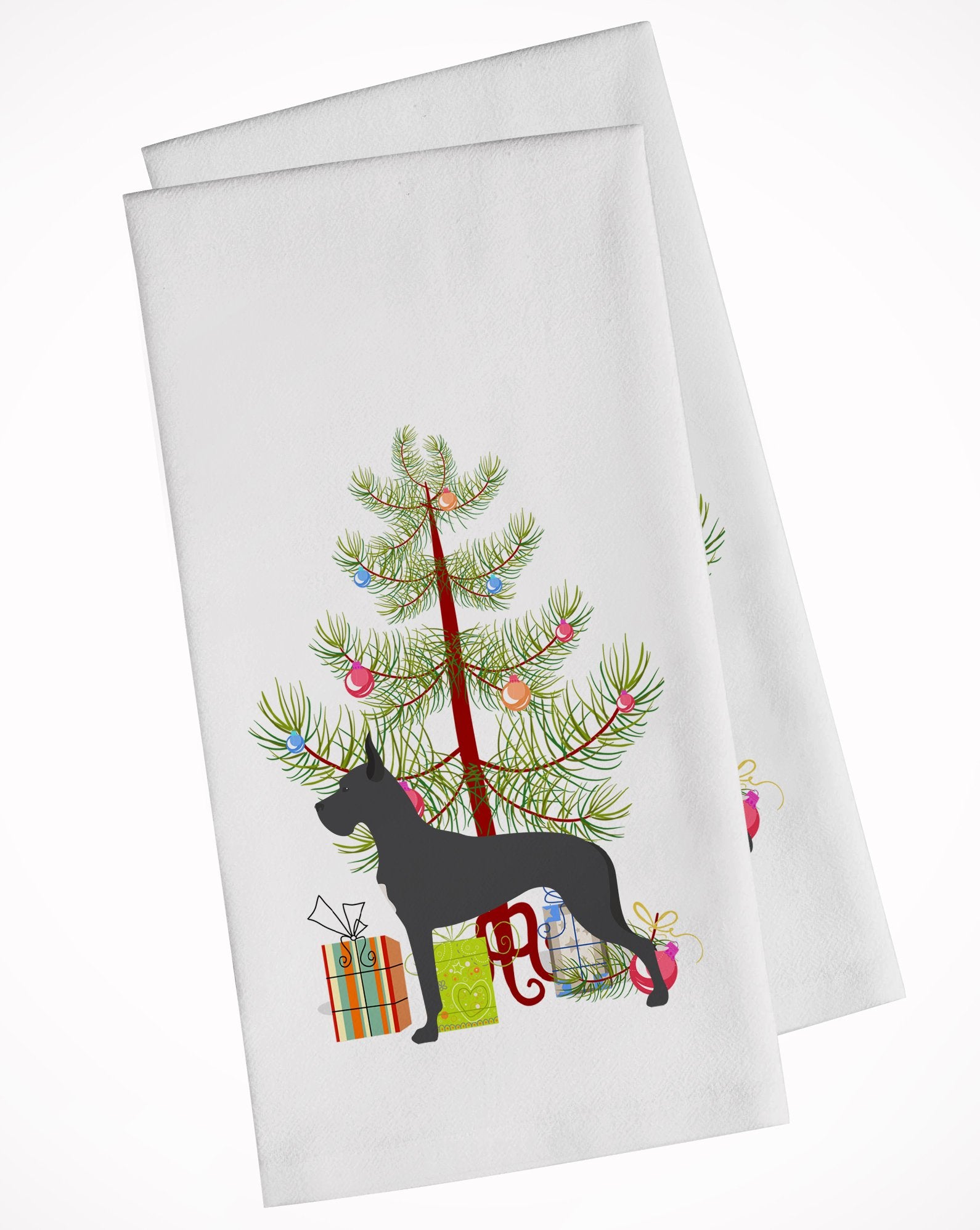 Great Dane Merry Christmas Tree White Kitchen Towel Set of 2 BB2993WTKT by Caroline's Treasures