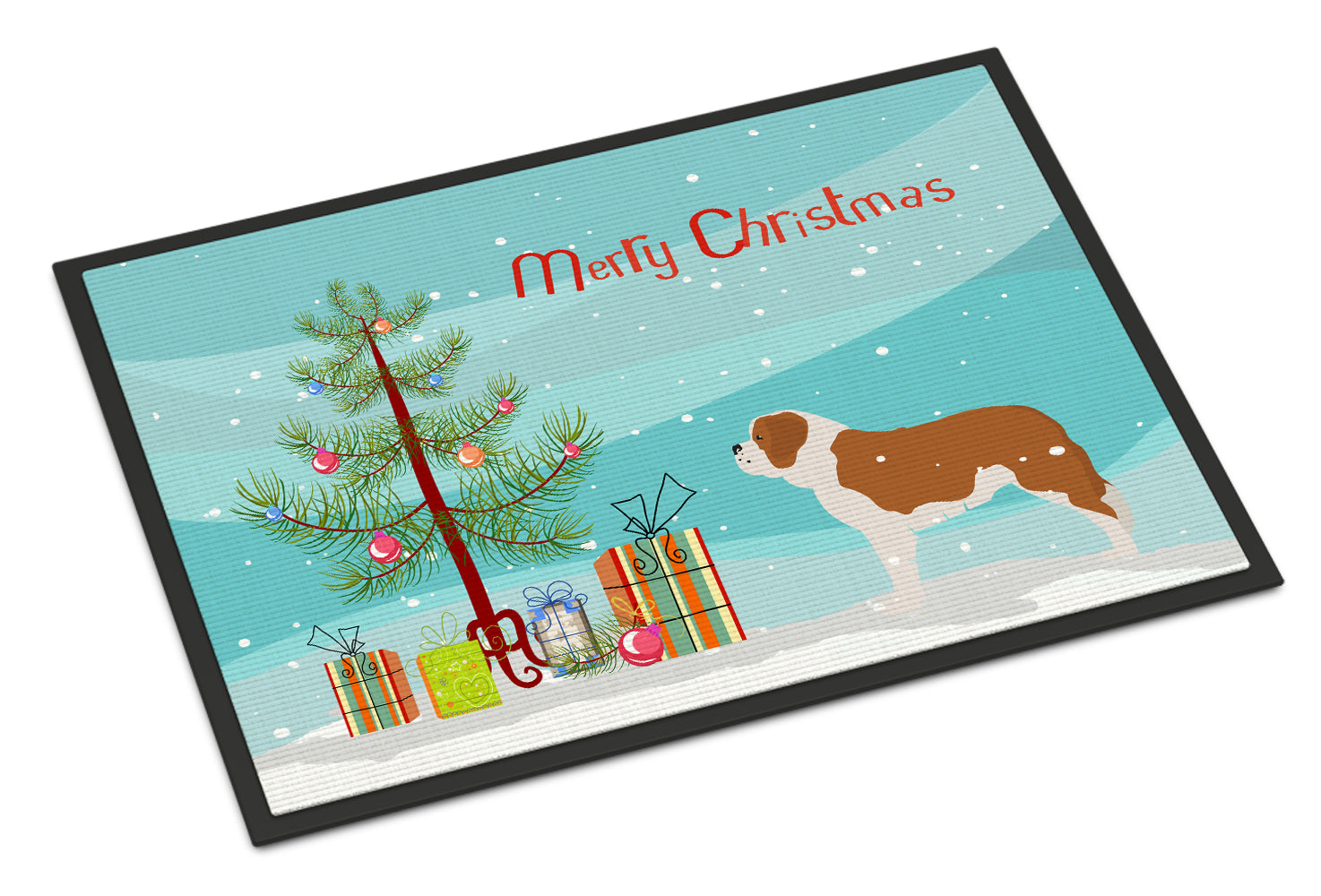 Saint Bernard Merry Christmas Tree Indoor or Outdoor Mat 18x27 BB2994MAT - the-store.com