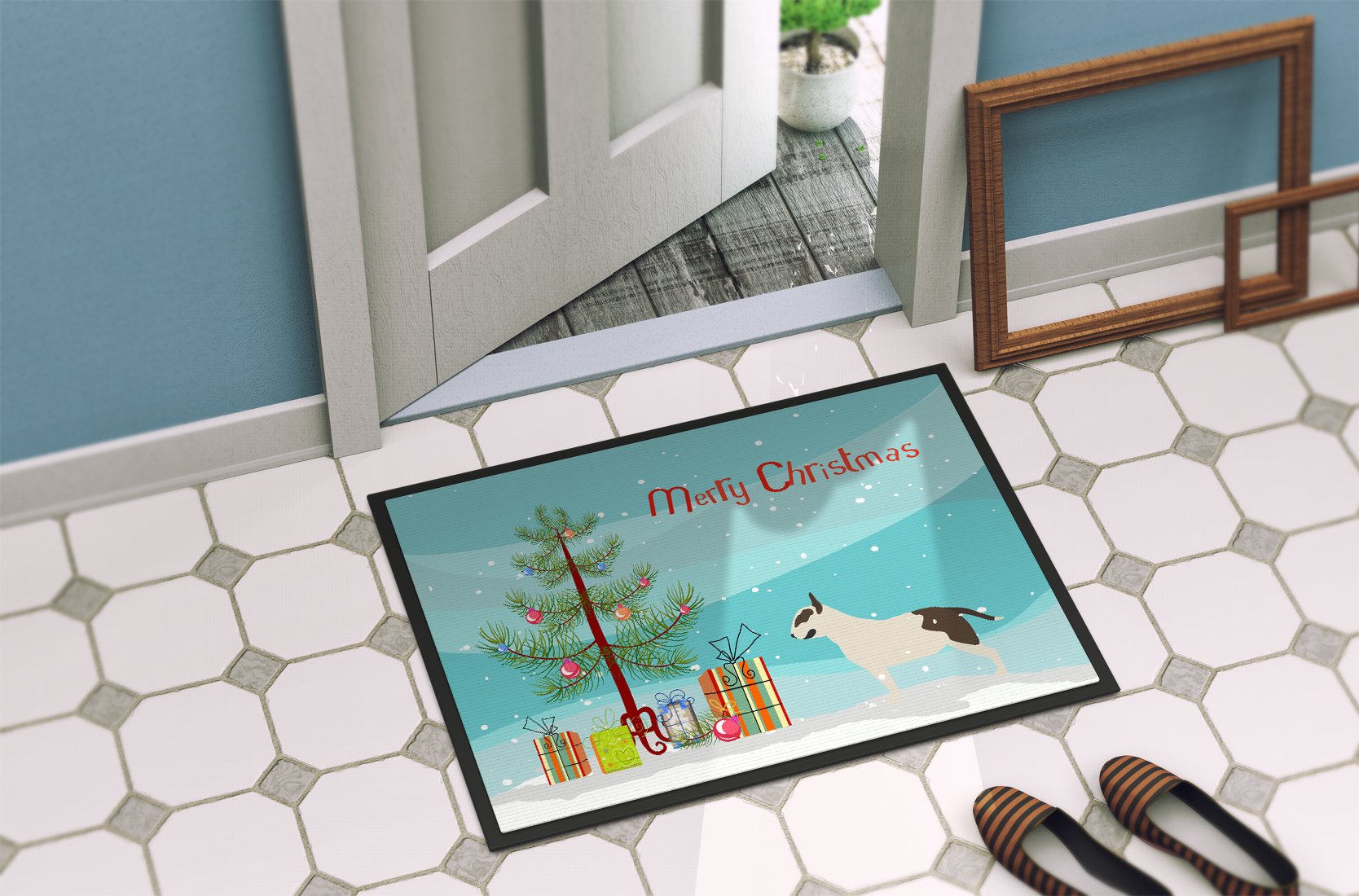 Bull Terrier Merry Christmas Tree Indoor or Outdoor Mat 24x36 BB2996JMAT by Caroline's Treasures