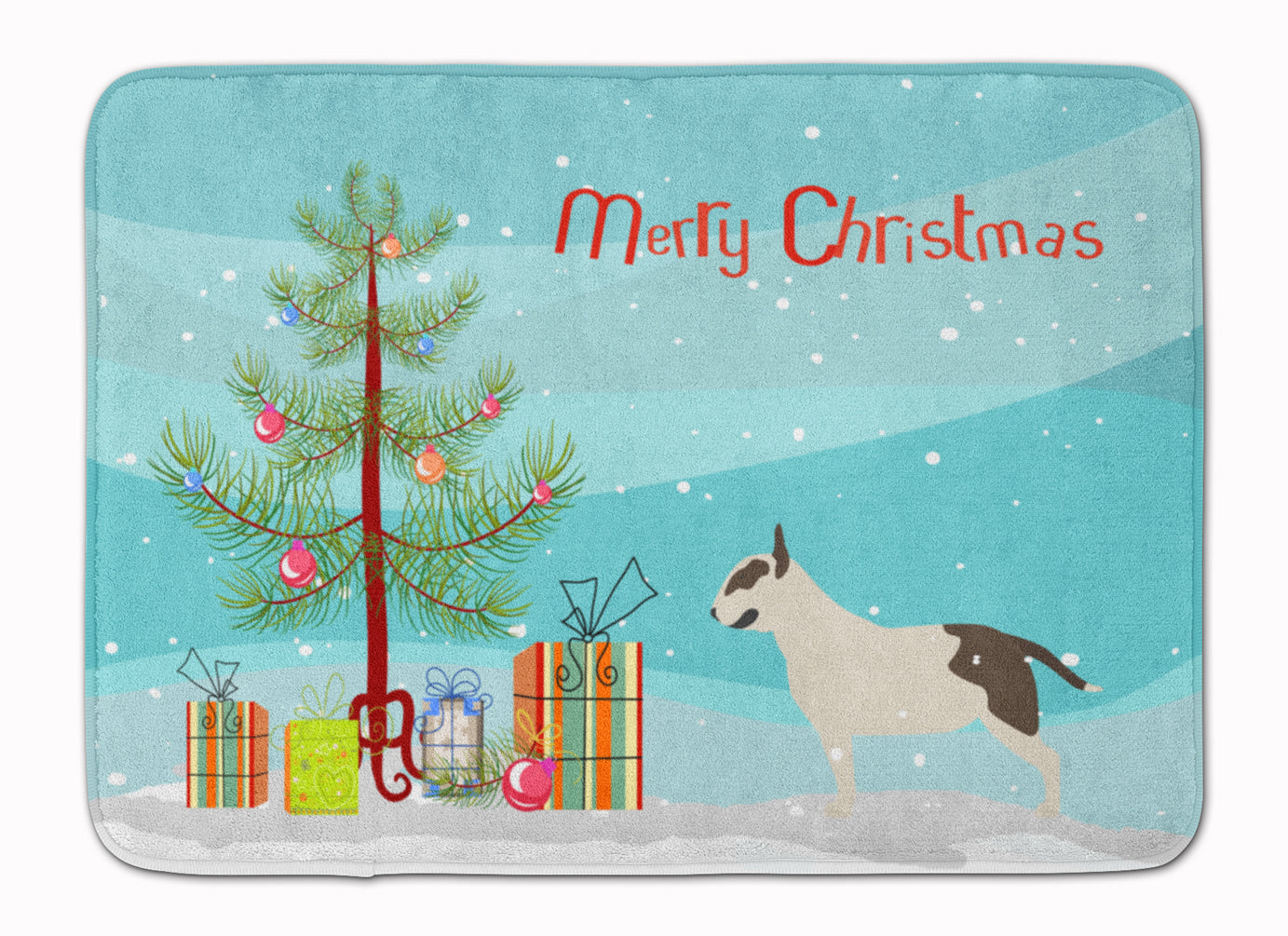 Bull Terrier Merry Christmas Tree Machine Washable Memory Foam Mat BB2996RUG - the-store.com