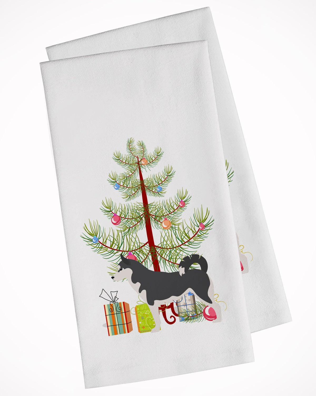 Siberian Husky Merry Christmas Tree White Kitchen Towel Set of 2 BB2998WTKT by Caroline&#39;s Treasures