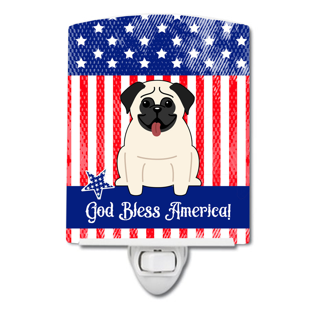 Patriotic USA Pug Cream Ceramic Night Light BB2999CNL - the-store.com