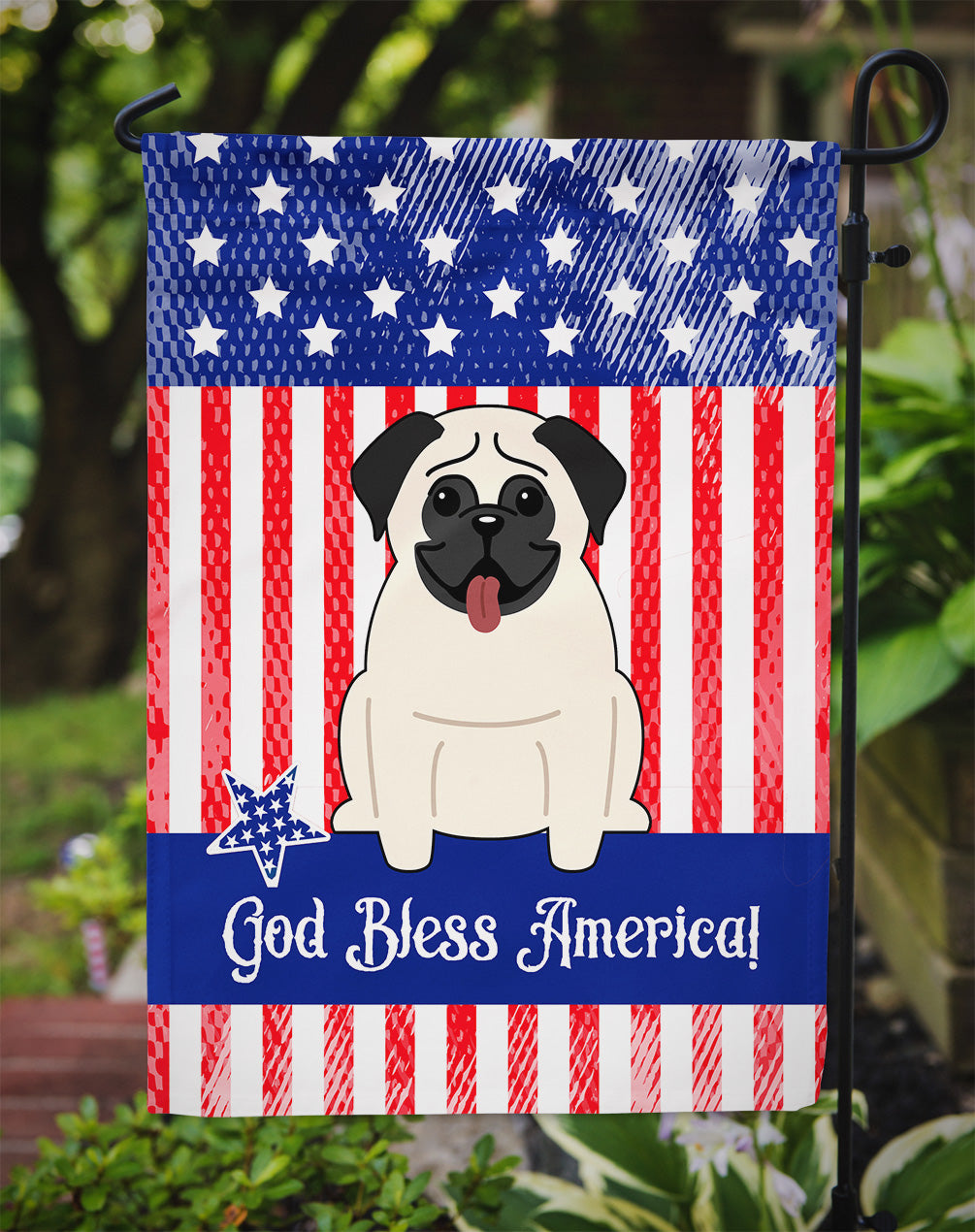 Patriotic USA Pug Cream Flag Garden Size BB2999GF  the-store.com.