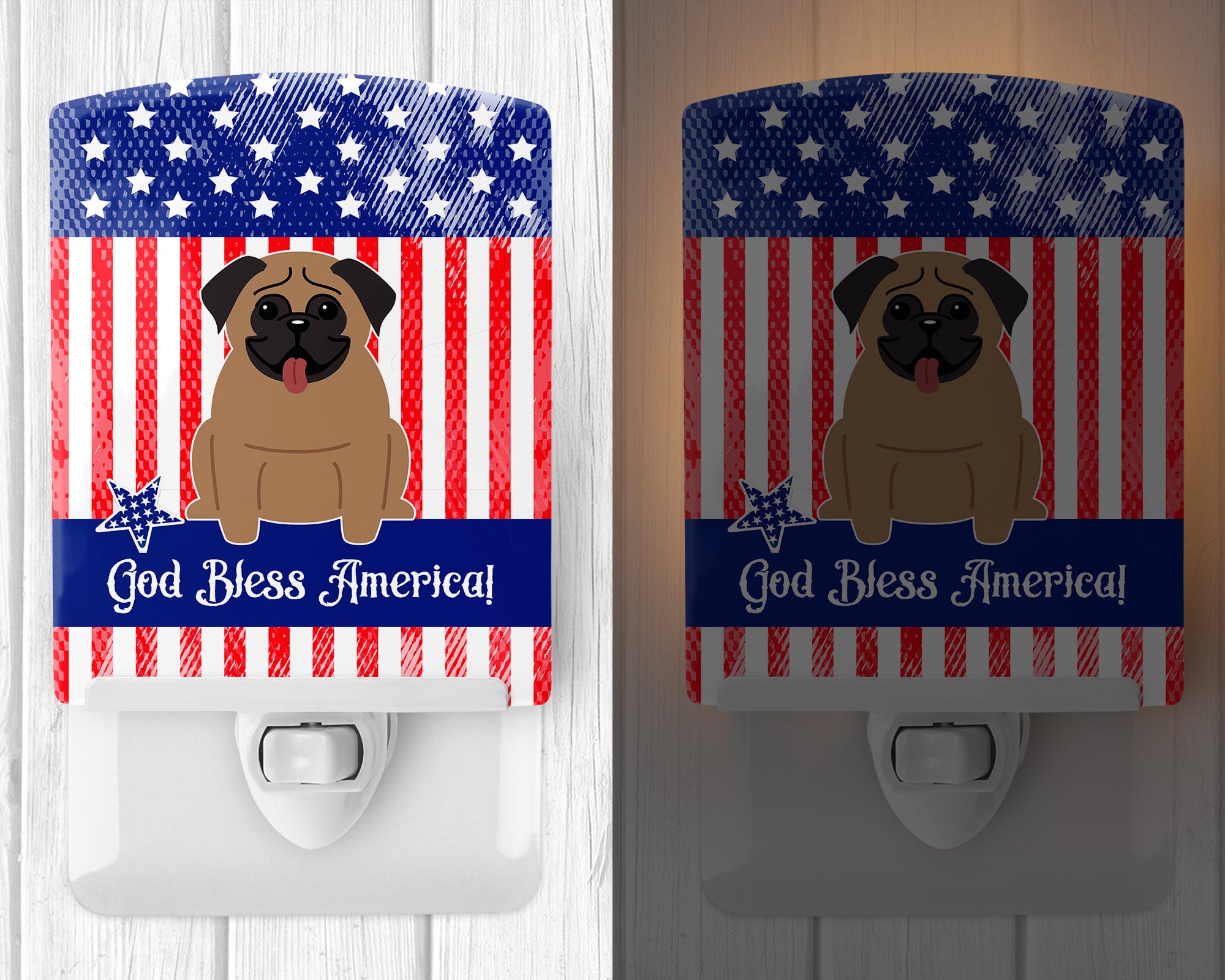 Patriotic USA Pug Brown Ceramic Night Light BB3000CNL - the-store.com